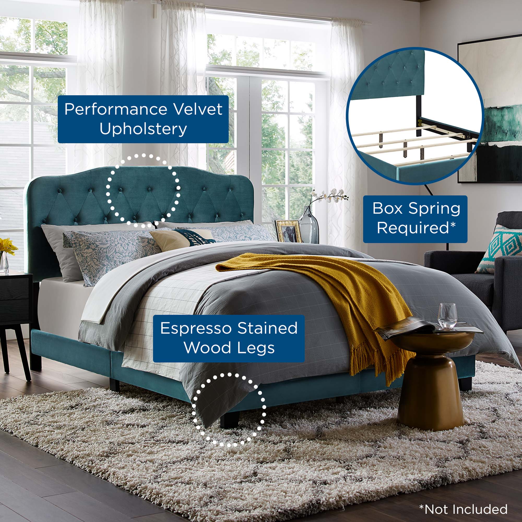 Amelia Performance Velvet Bed view 3
