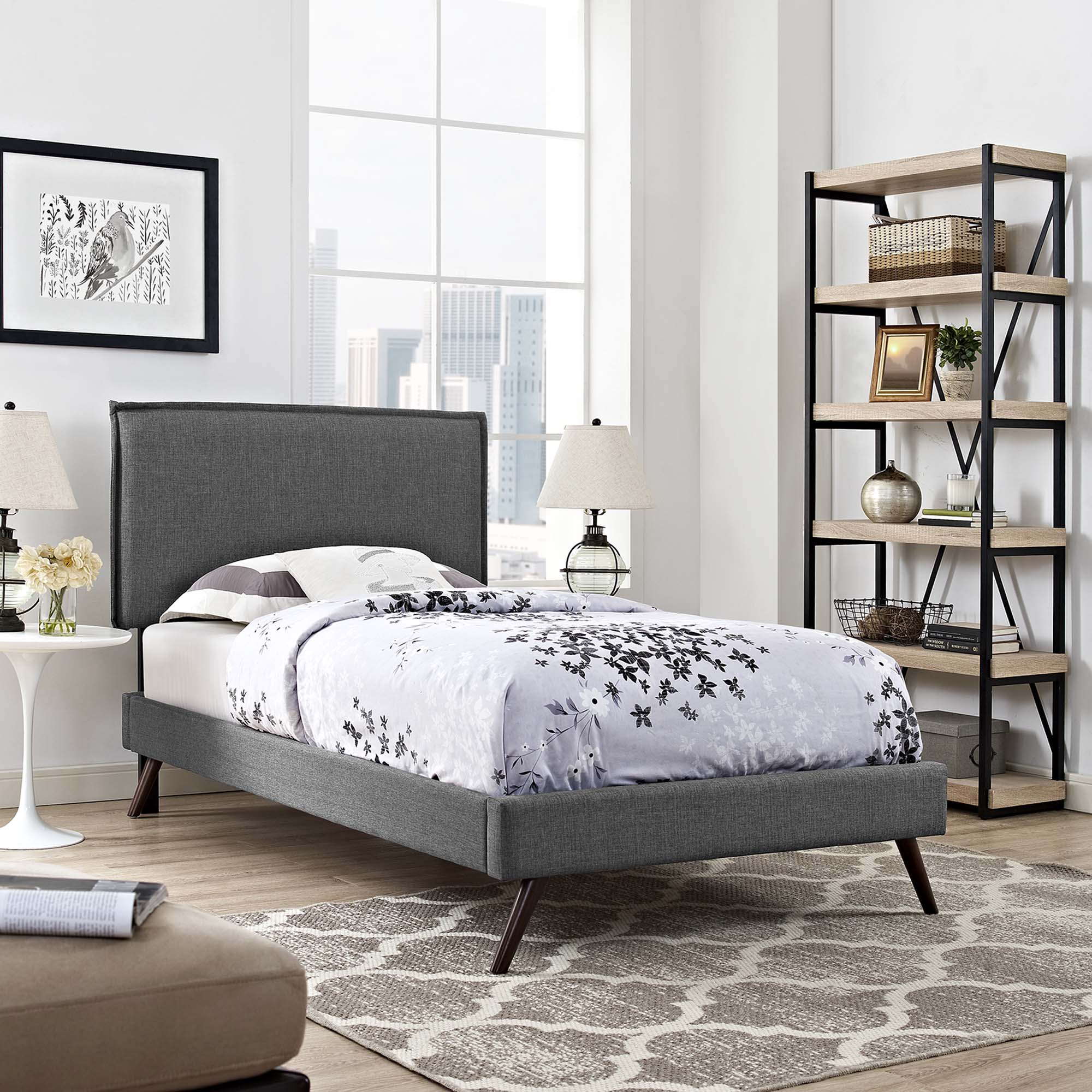 Amaris Fabric Platform Bed with Round Splayed Legs view 7