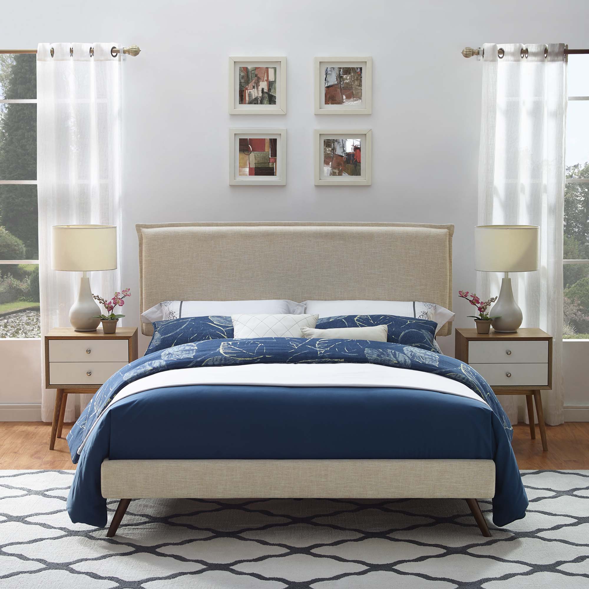 Amaris Fabric Platform Bed with Round Splayed Legs view 2