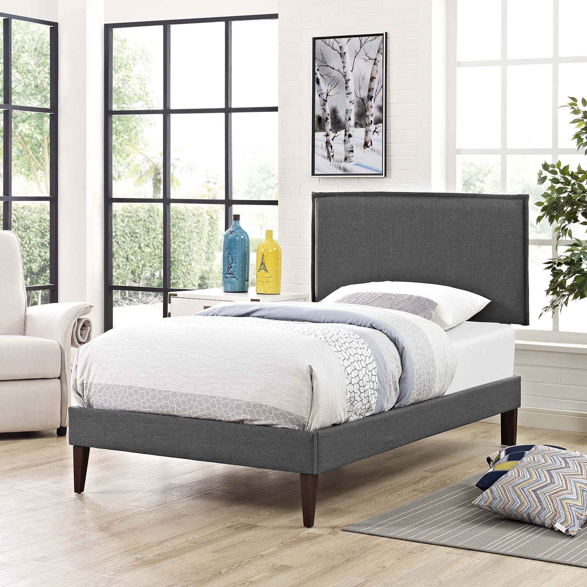 Amaris Fabric Platform Bed with Squared Tapered Legs view 2