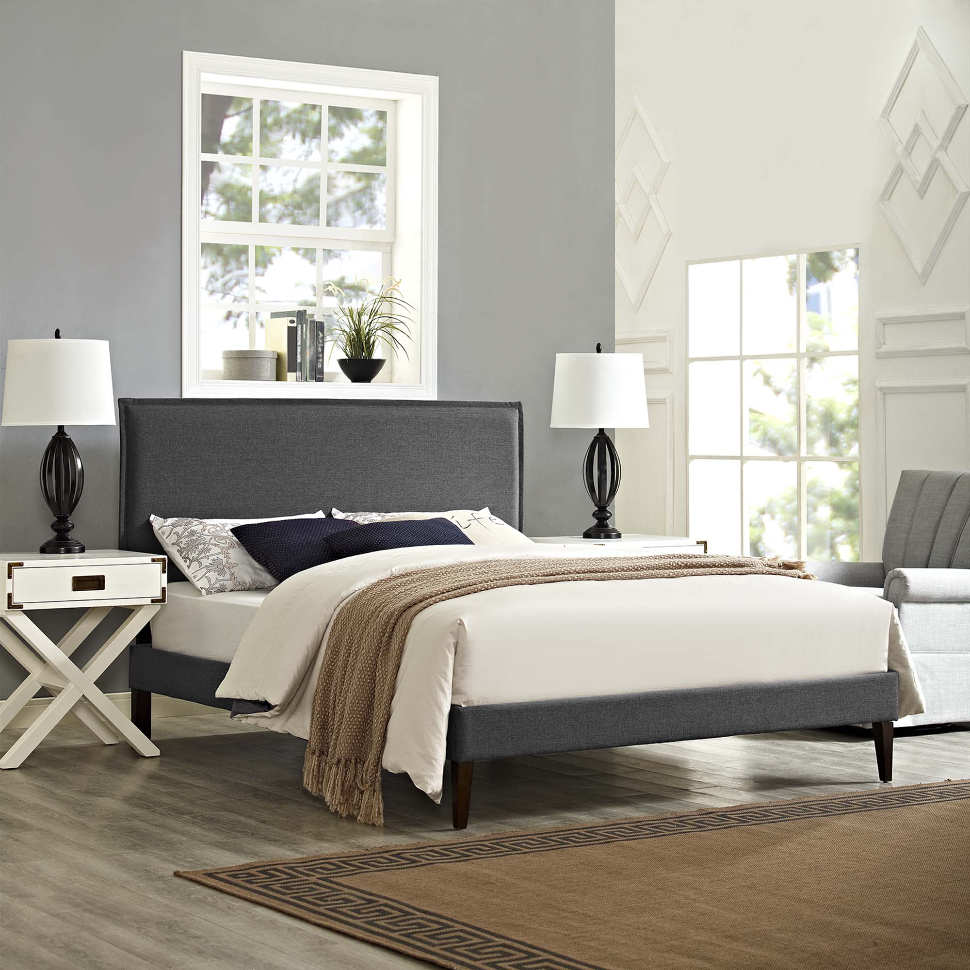 Amaris Fabric Platform Bed with Squared Tapered Legs view 7