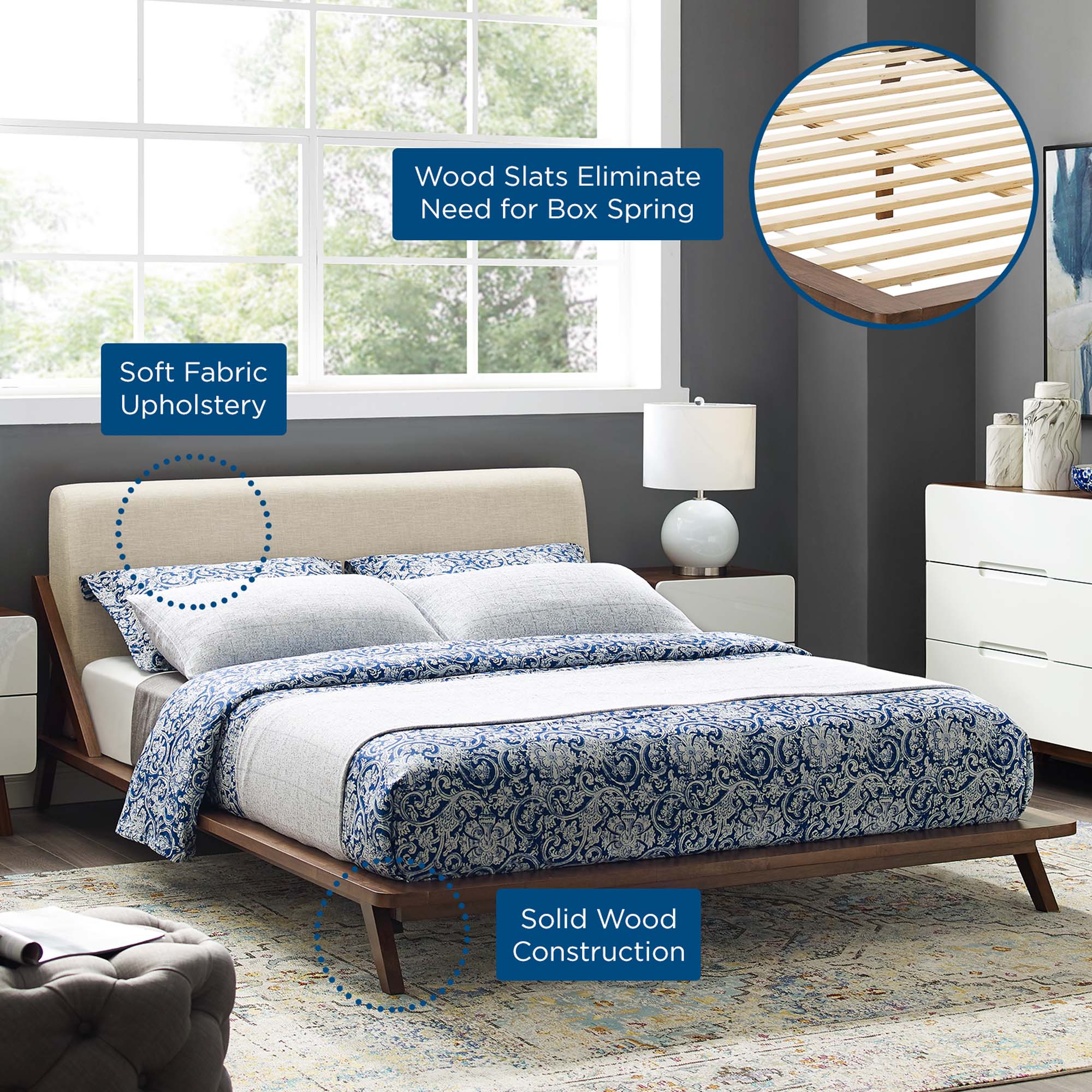 Luella Upholstered Fabric Queen Platform Bed view 3