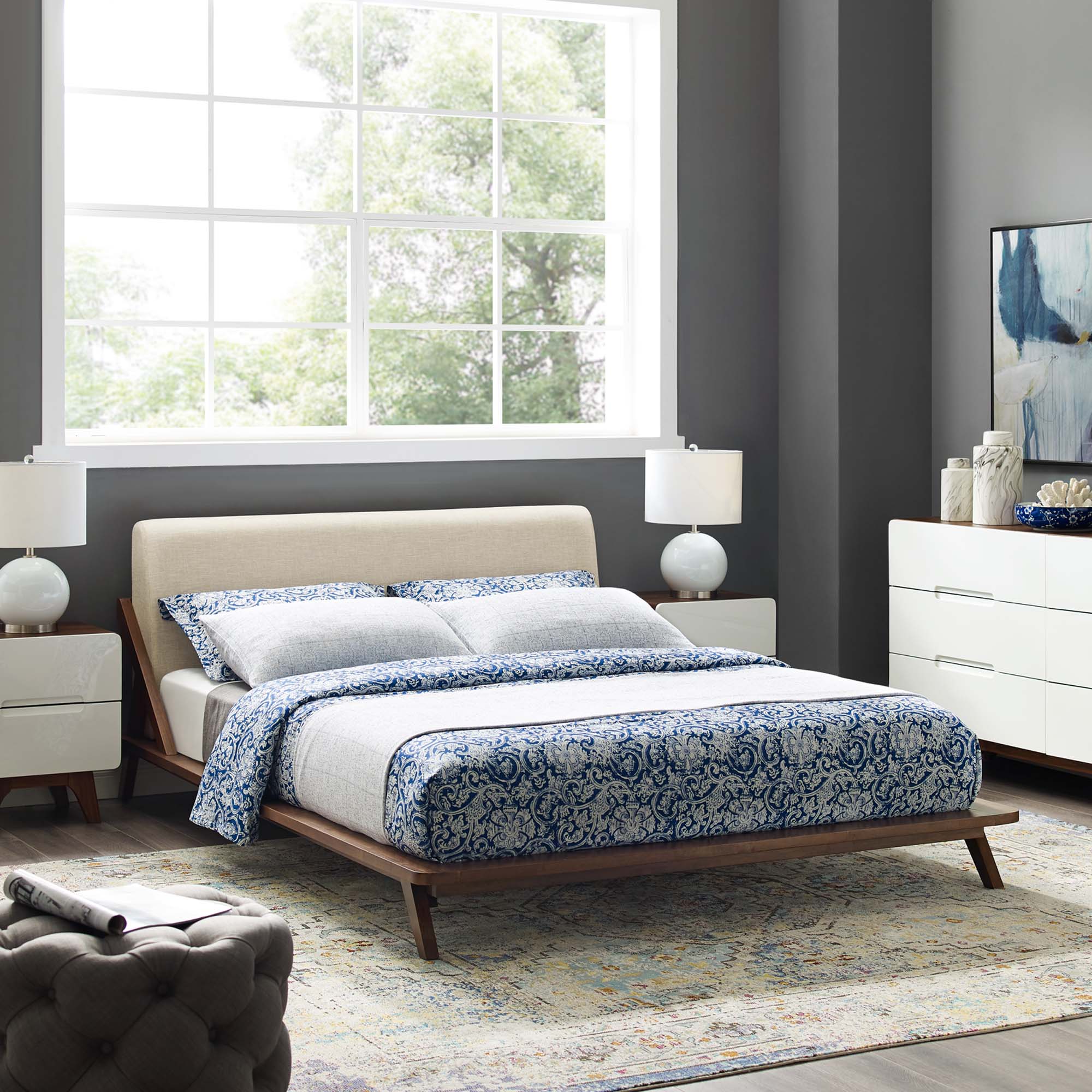 Luella Upholstered Fabric Queen Platform Bed view 2