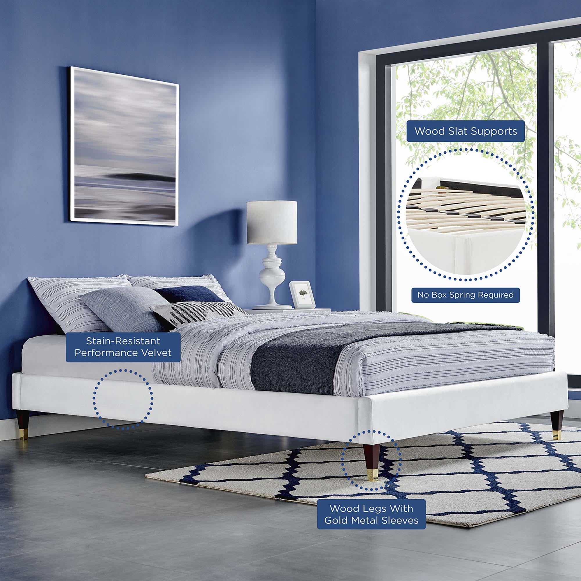 Harlow Performance Velvet Platform Bed Frame view 3