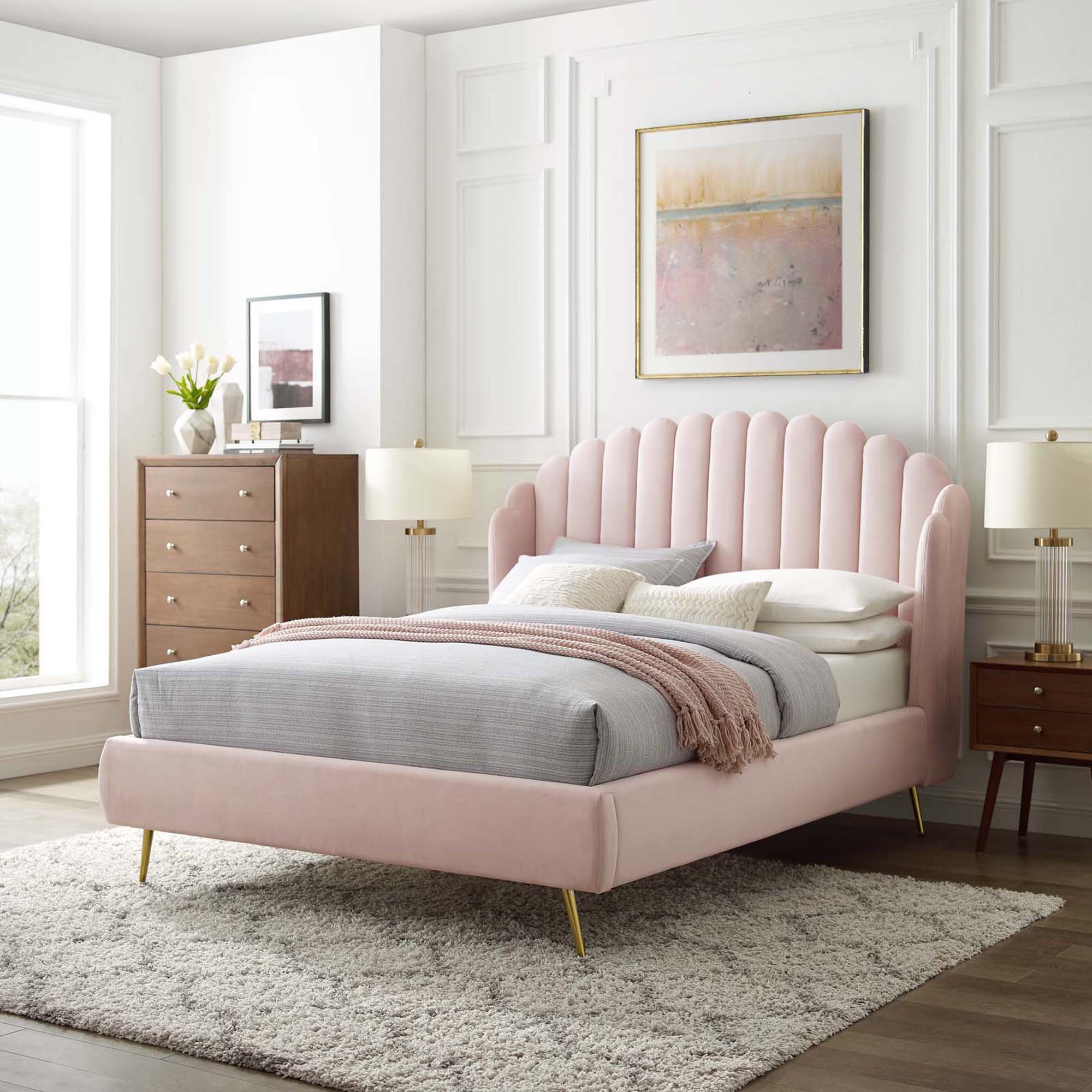 Lana Performance Velvet Queen Wingback Platform Bed view 2