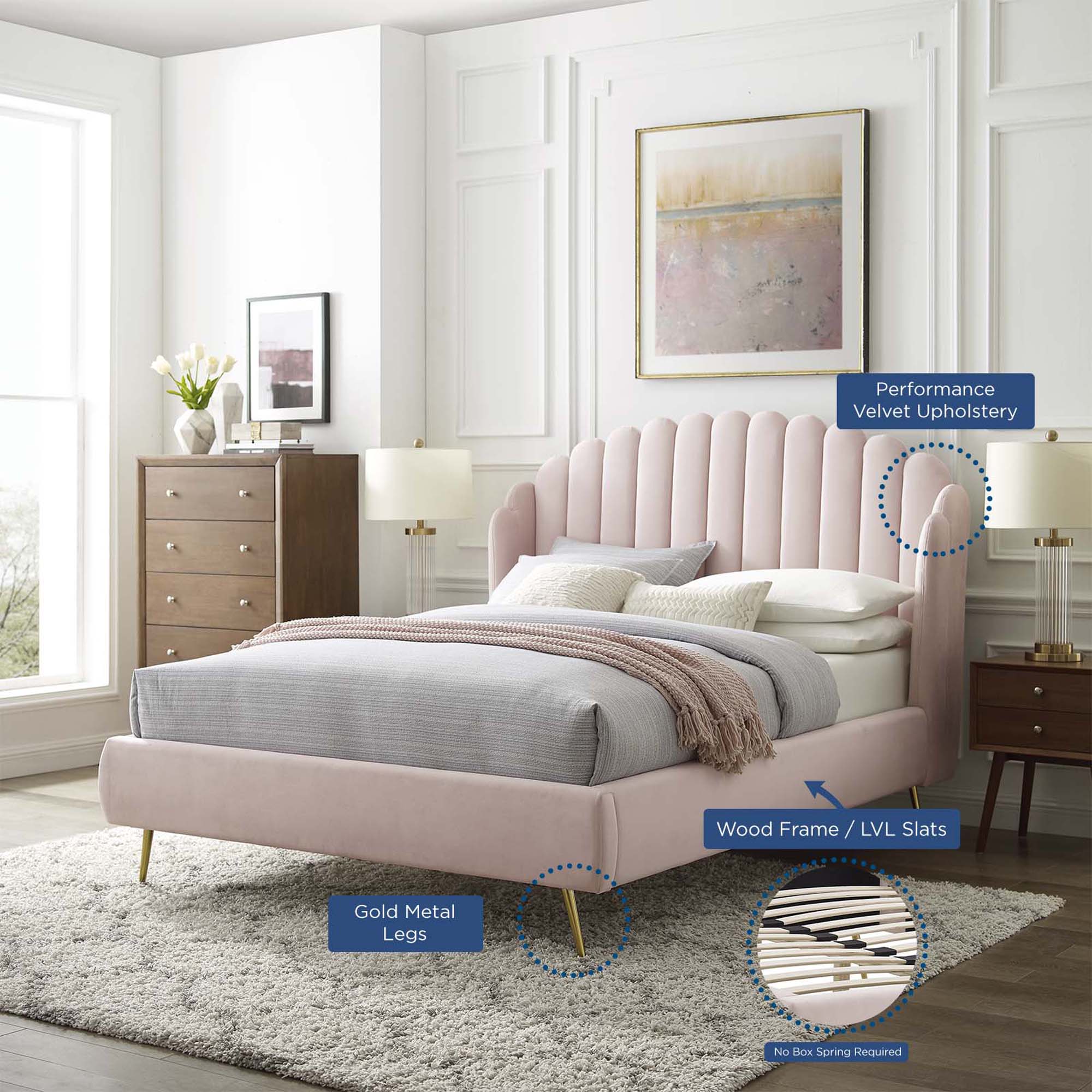 Lana Performance Velvet Queen Wingback Platform Bed view 4