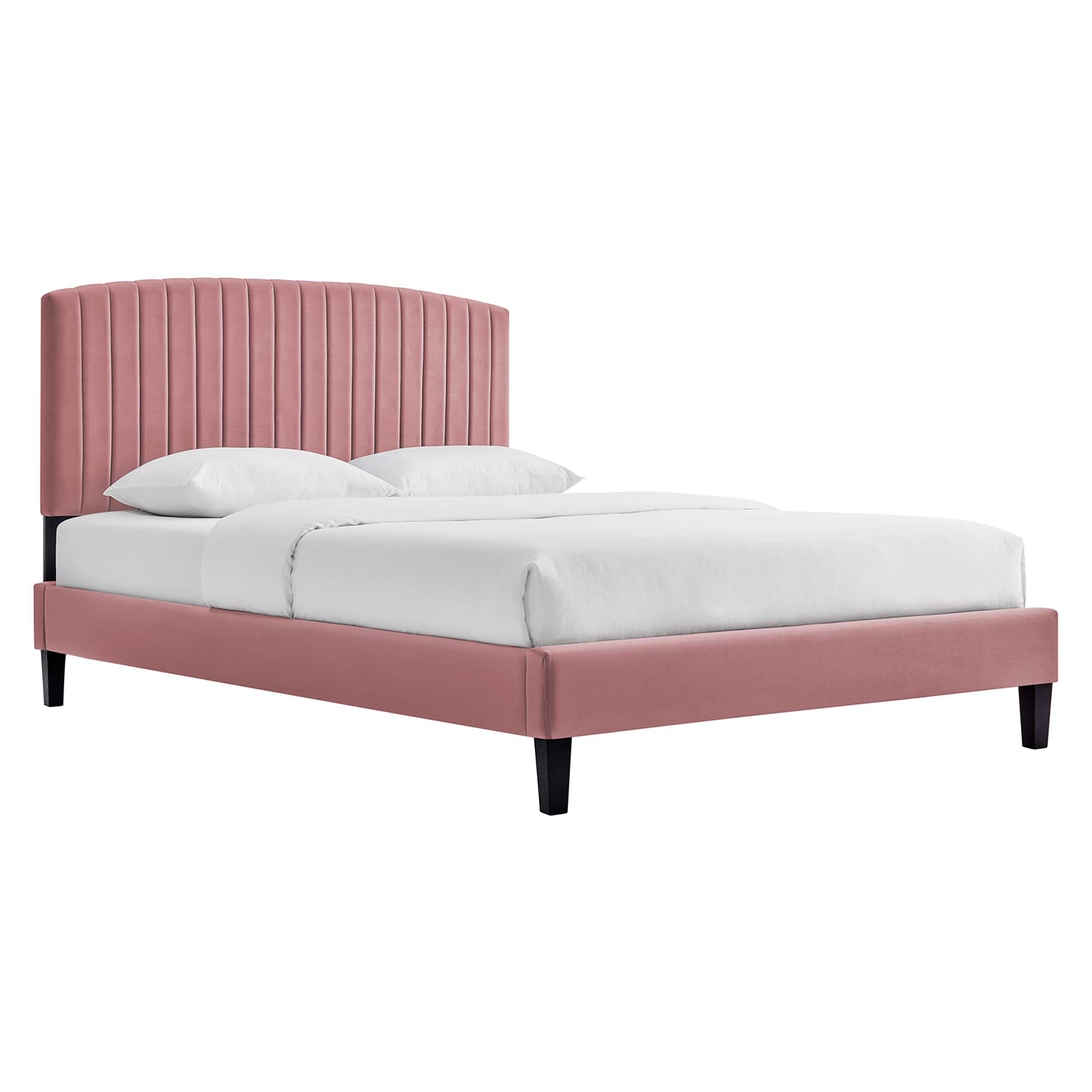 Alessi Performance Velvet Platform Bed With Black Wood Legs view 1