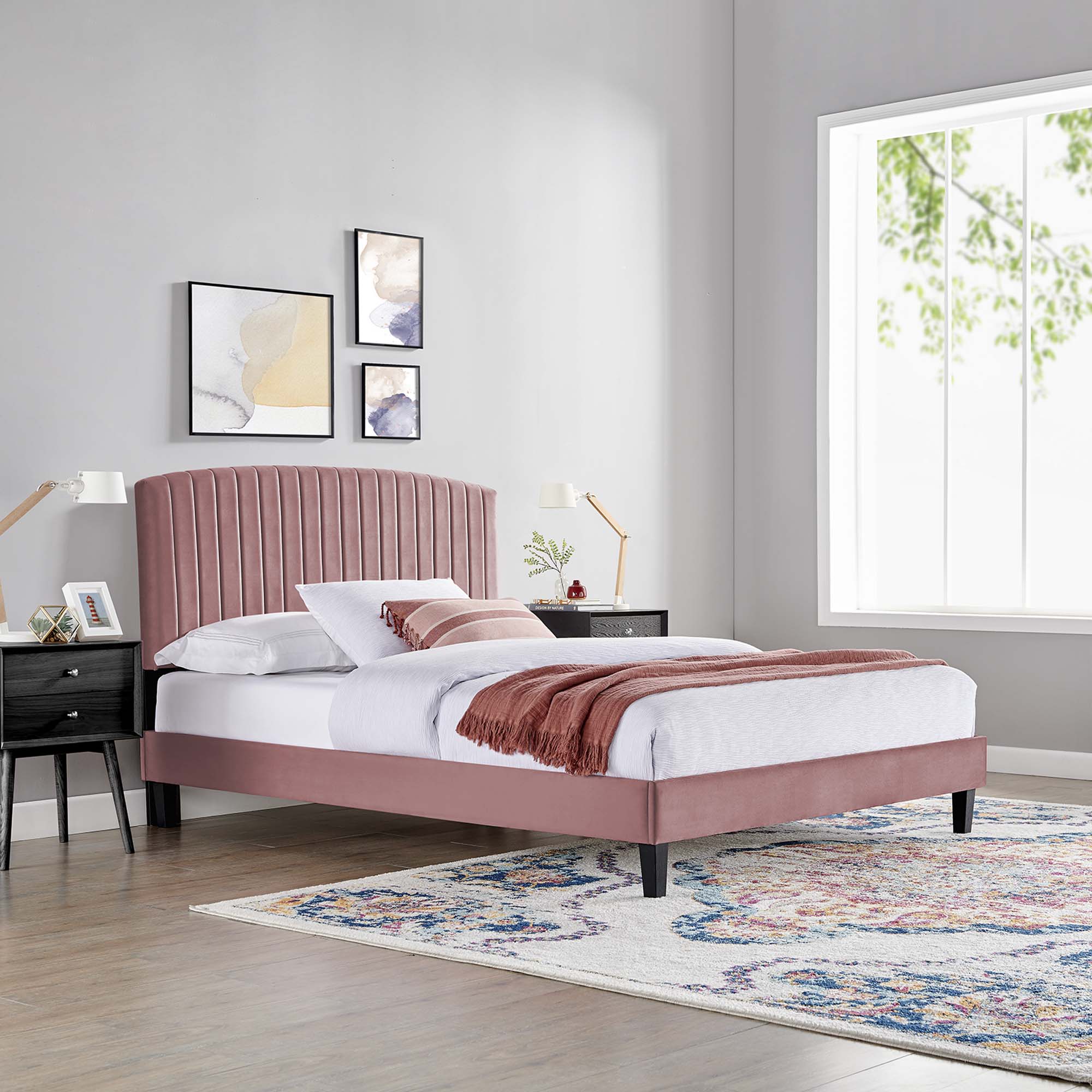 Alessi Performance Velvet Platform Bed With Black Wood Legs view 2