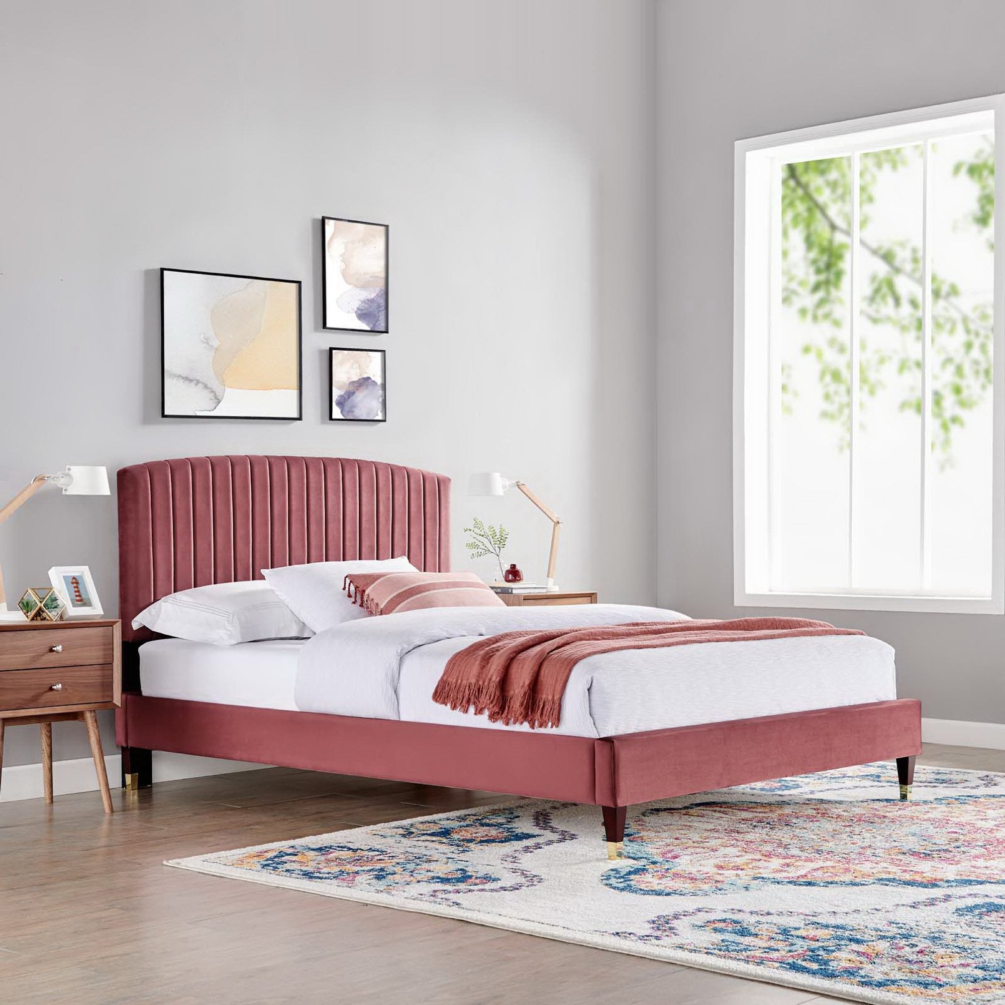 Alessi Performance Velvet Queen Platform Bed view 2