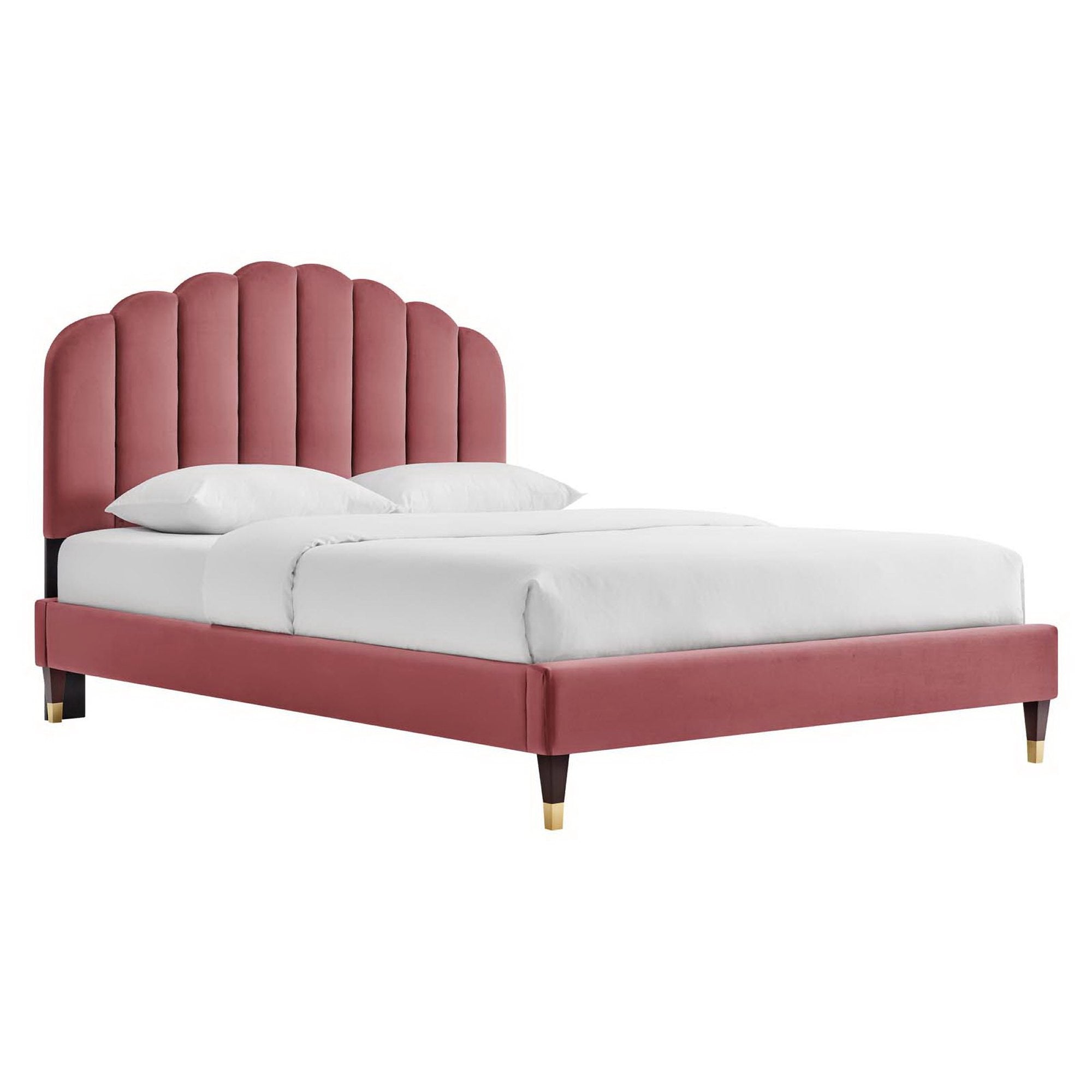Daisy Performance Velvet Platform Bed Wood and Gold Legs - Image 9