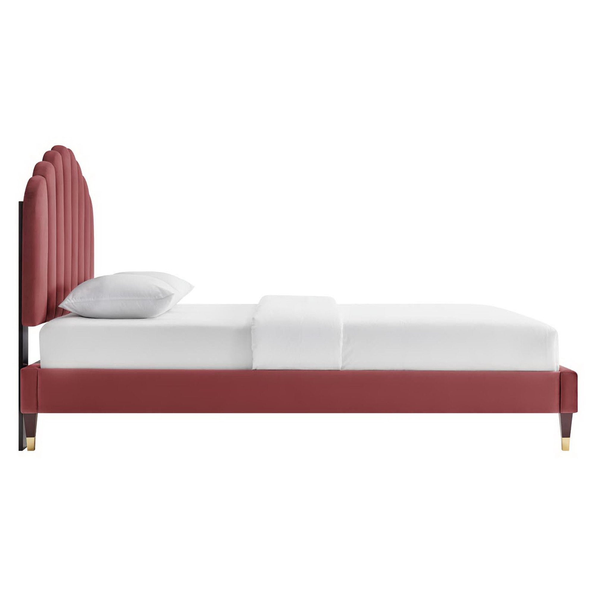 Daisy Performance Velvet Platform Bed Wood and Gold Legs - Image 10