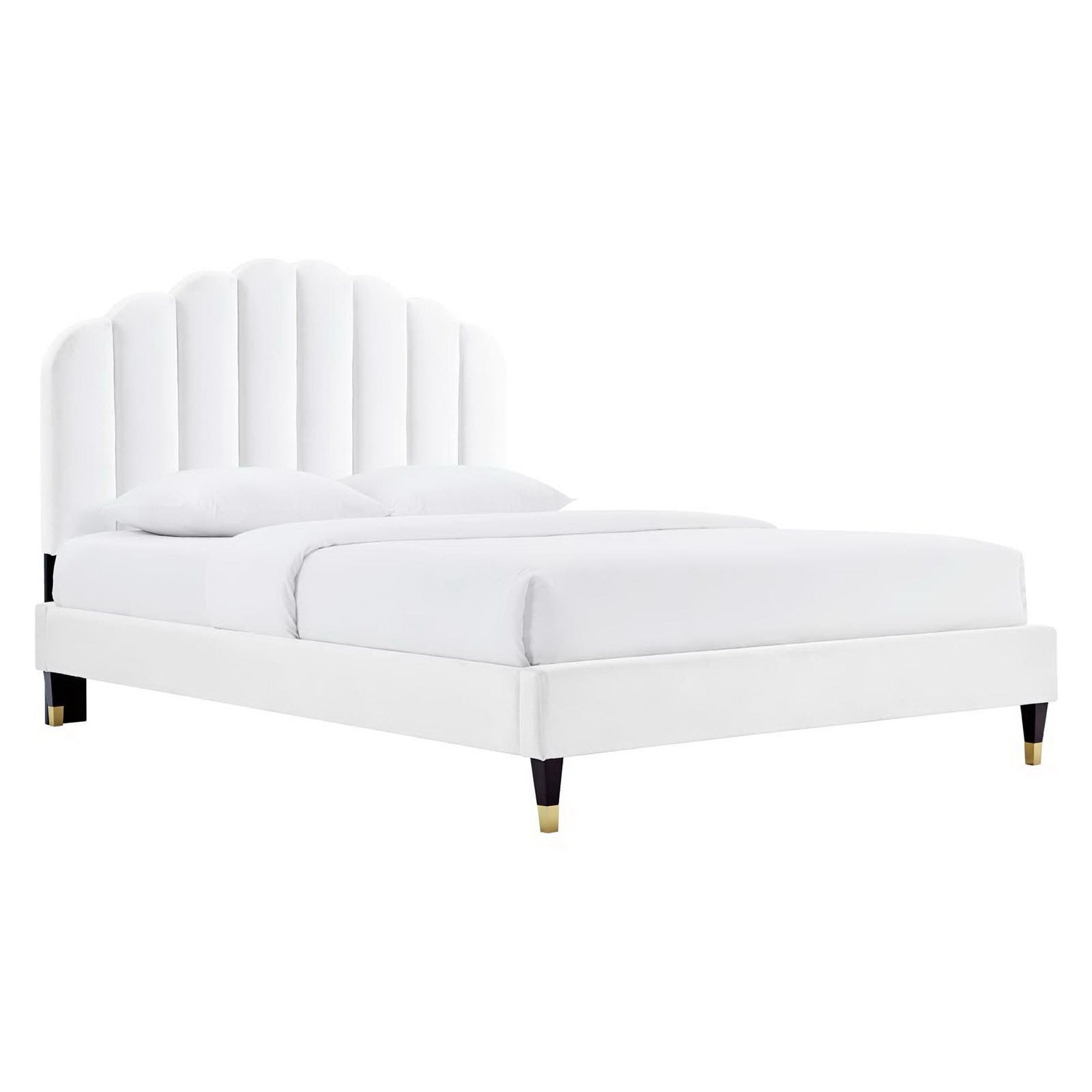Daisy Performance Velvet Platform Bed Wood and Gold Legs view 1