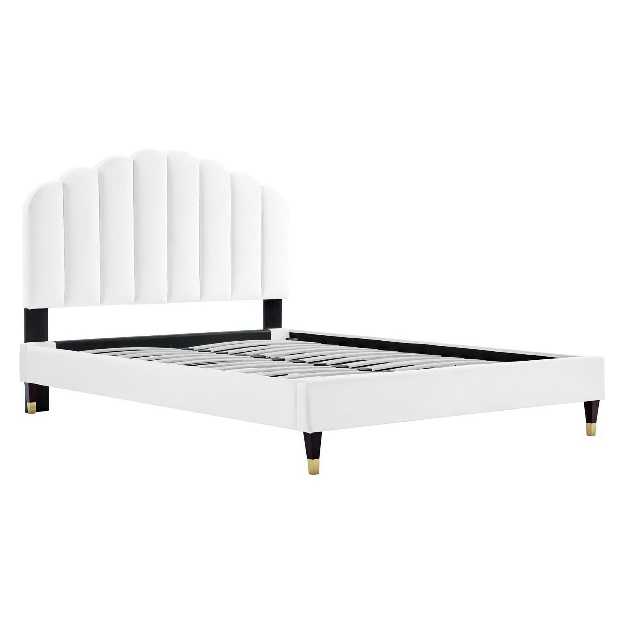 Daisy Performance Velvet Platform Bed Wood and Gold Legs view 5