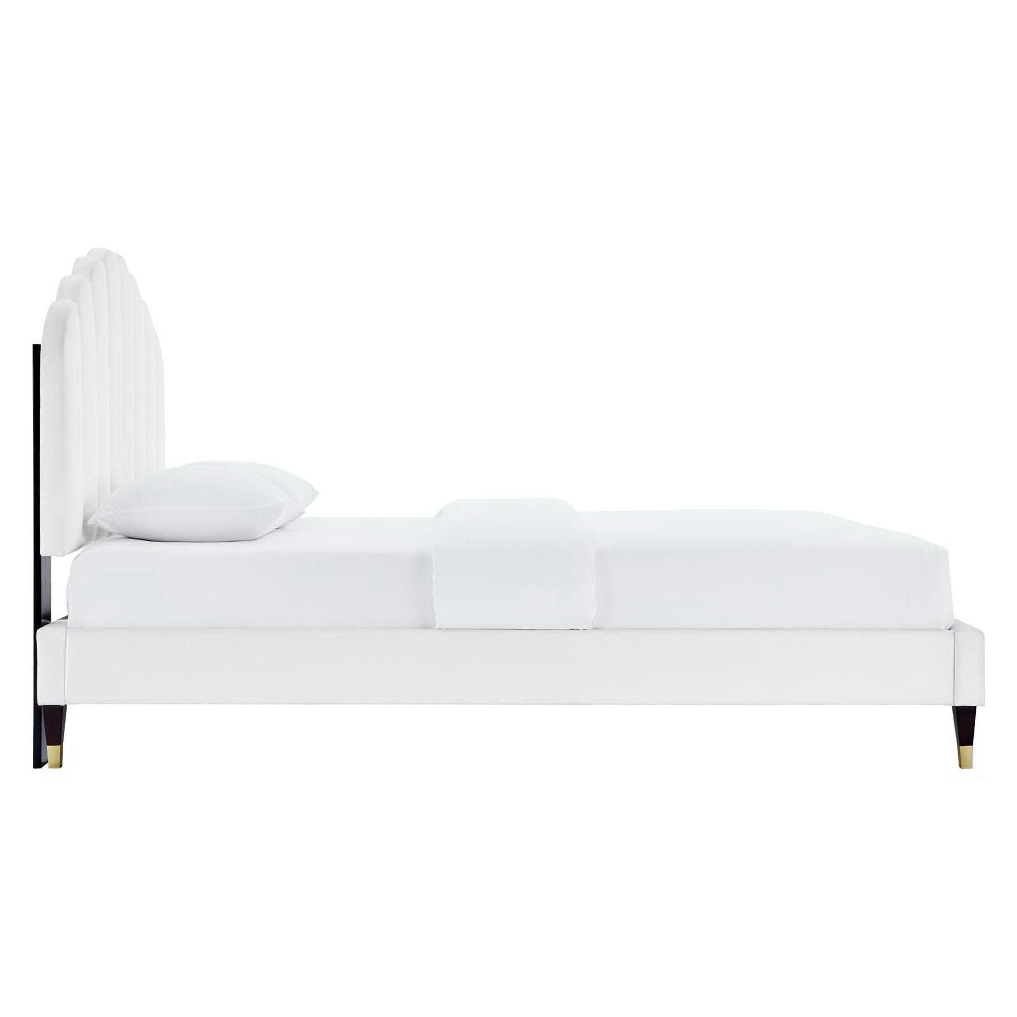 Daisy Performance Velvet Platform Bed Wood and Gold Legs view 3