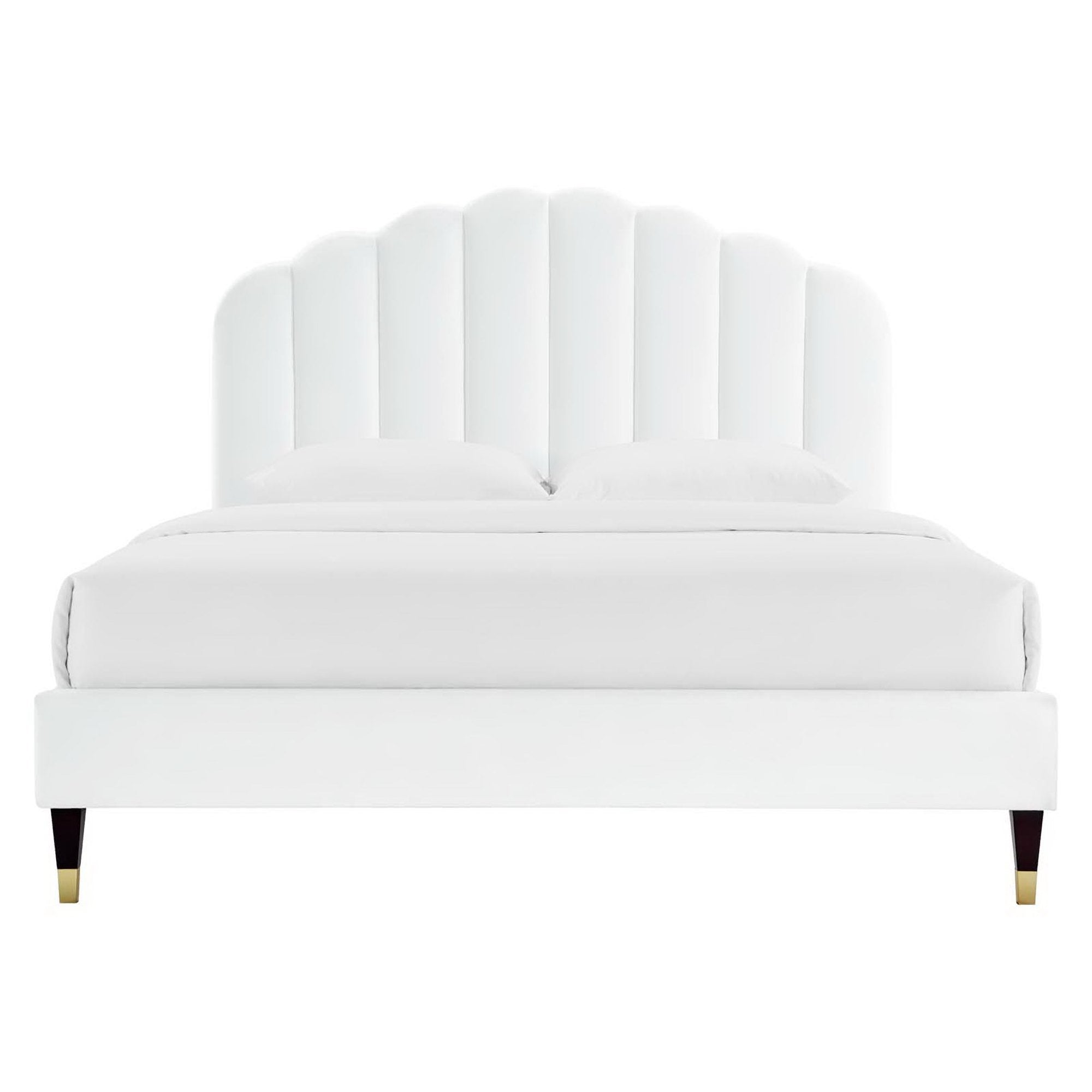 Daisy Performance Velvet Platform Bed Wood and Gold Legs view 4