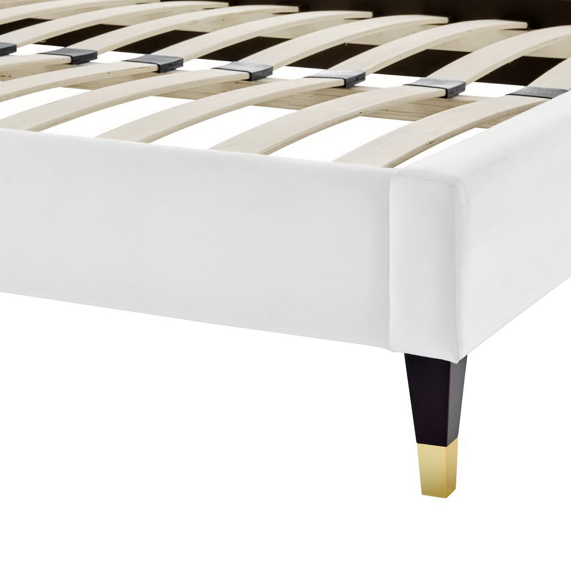 Daisy Performance Velvet Platform Bed Wood and Gold Legs view 6
