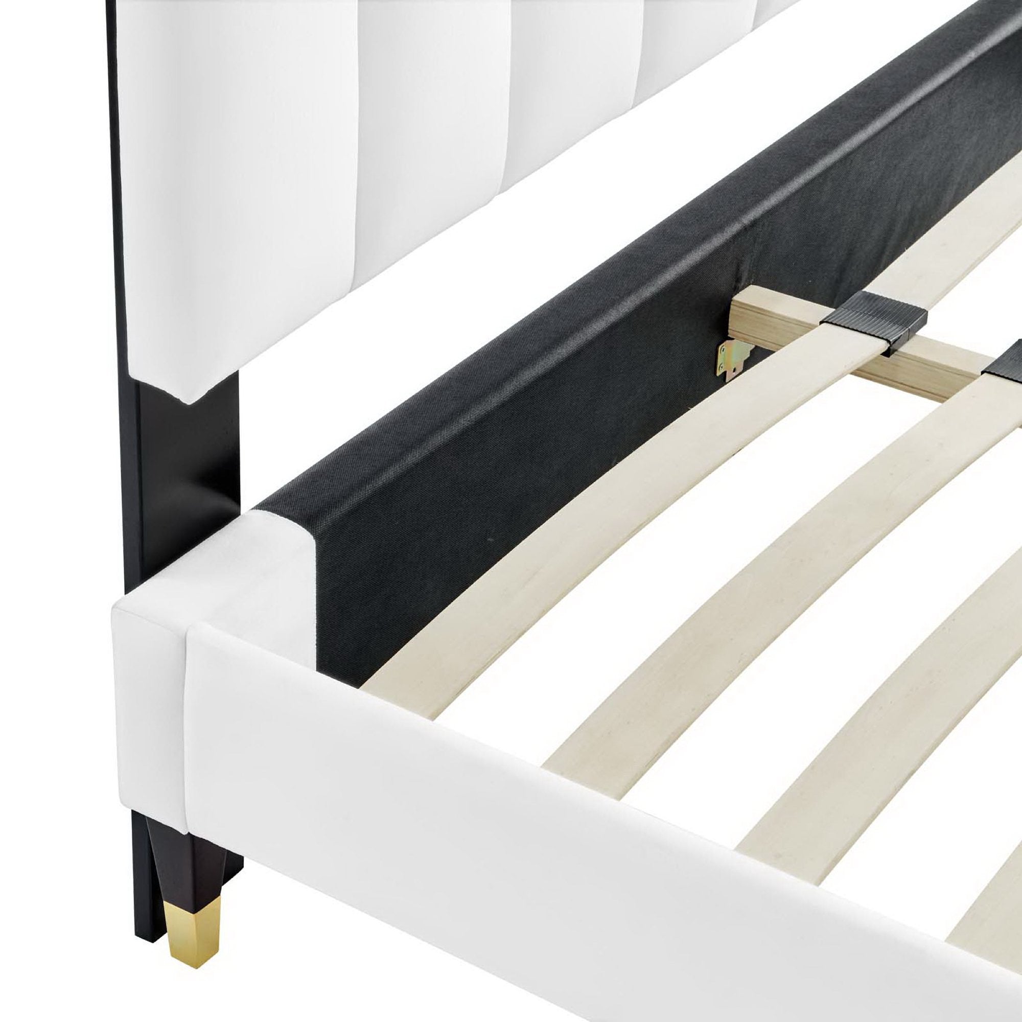 Daisy Performance Velvet Platform Bed Wood and Gold Legs view 7