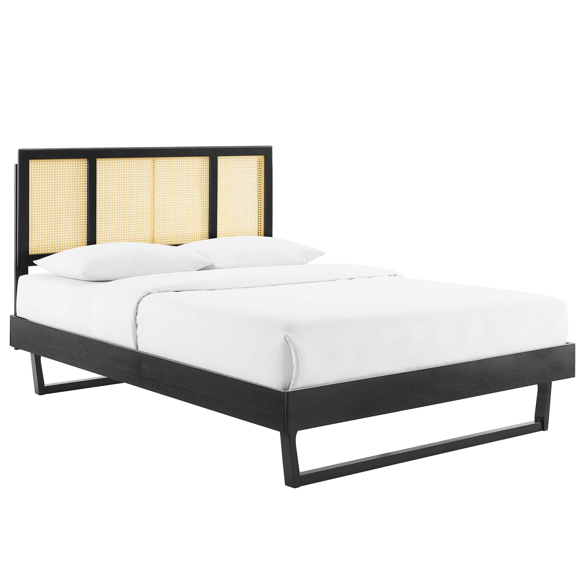 Kelsea Cane and Wood Platform Bed With Angular Legs view 1