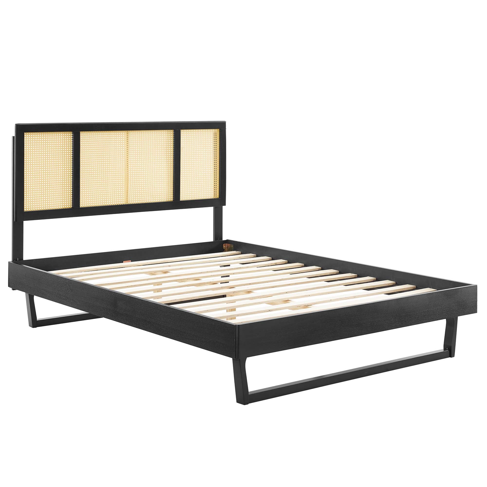 Kelsea Cane and Wood Platform Bed With Angular Legs view 8