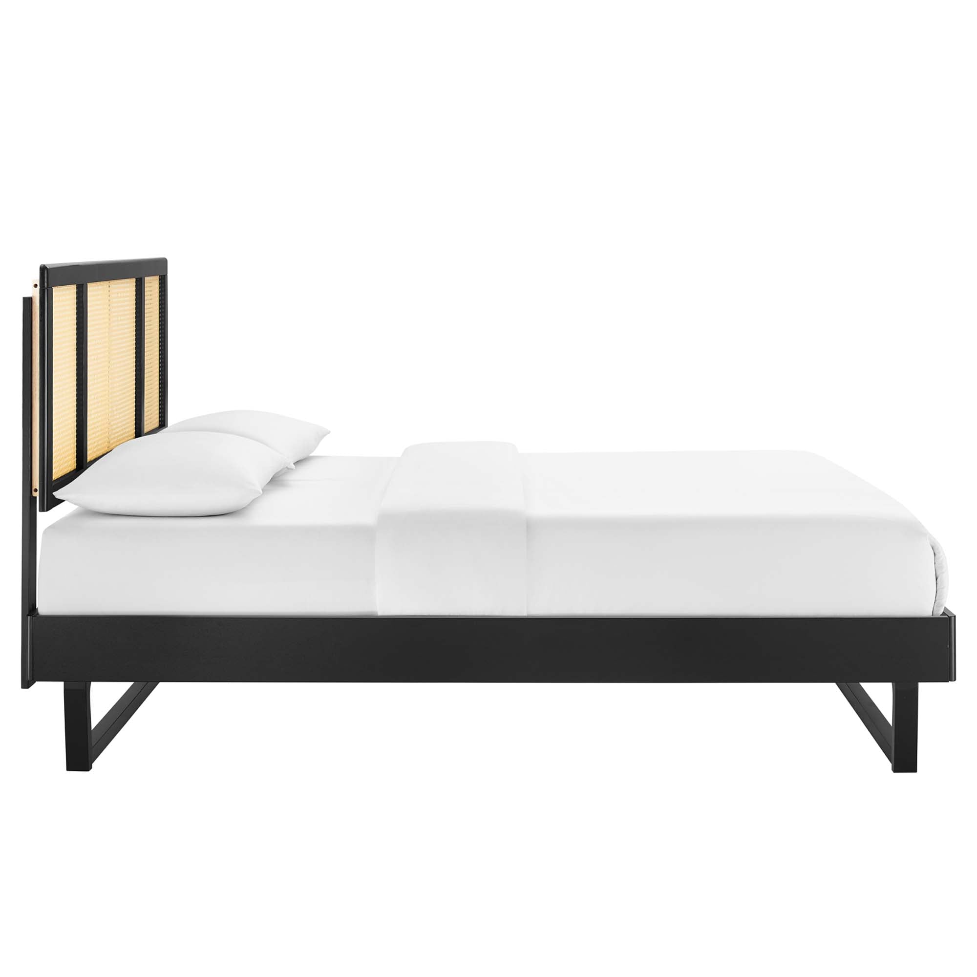 Kelsea Cane and Wood Platform Bed With Angular Legs view 6