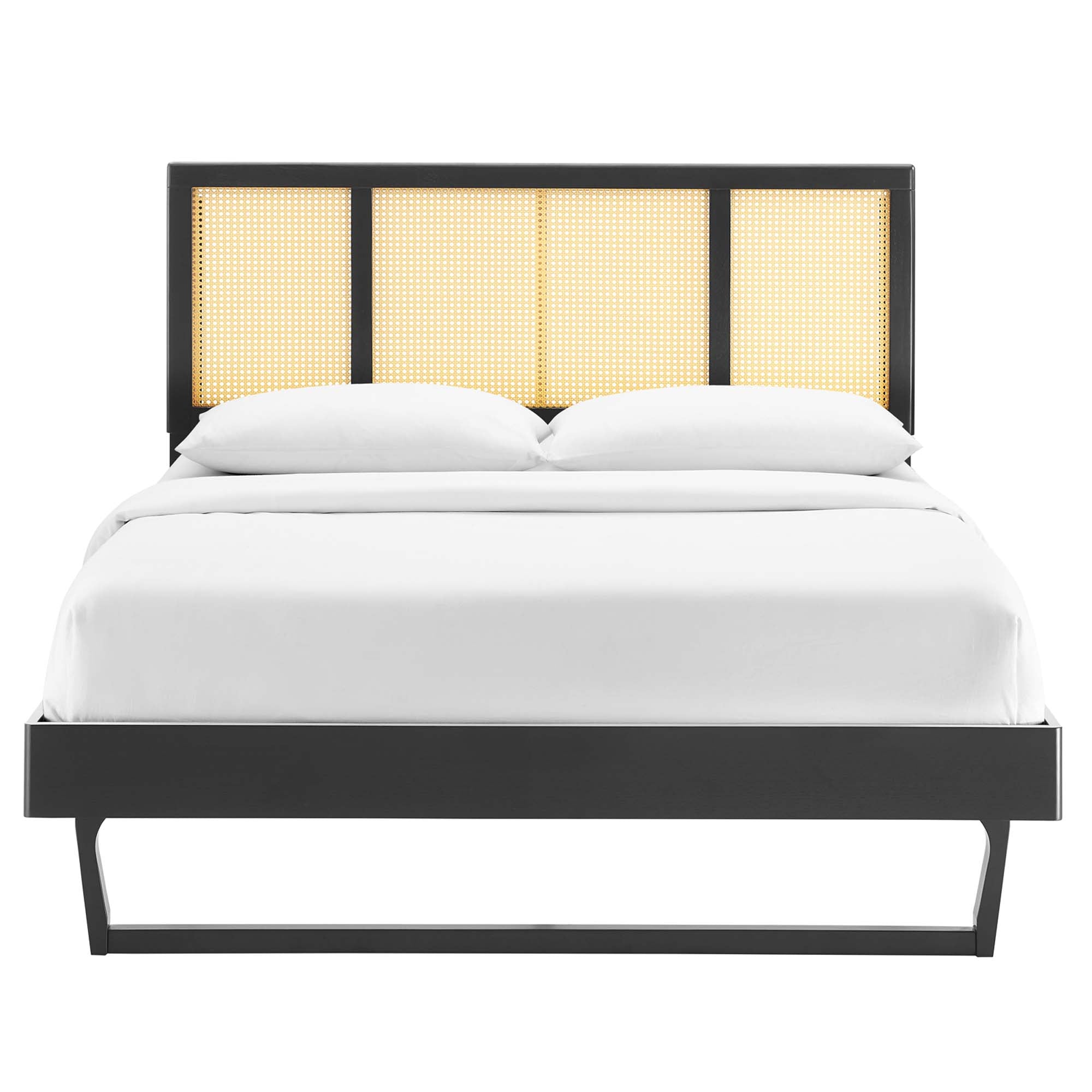 Kelsea Cane and Wood Platform Bed With Angular Legs view 7