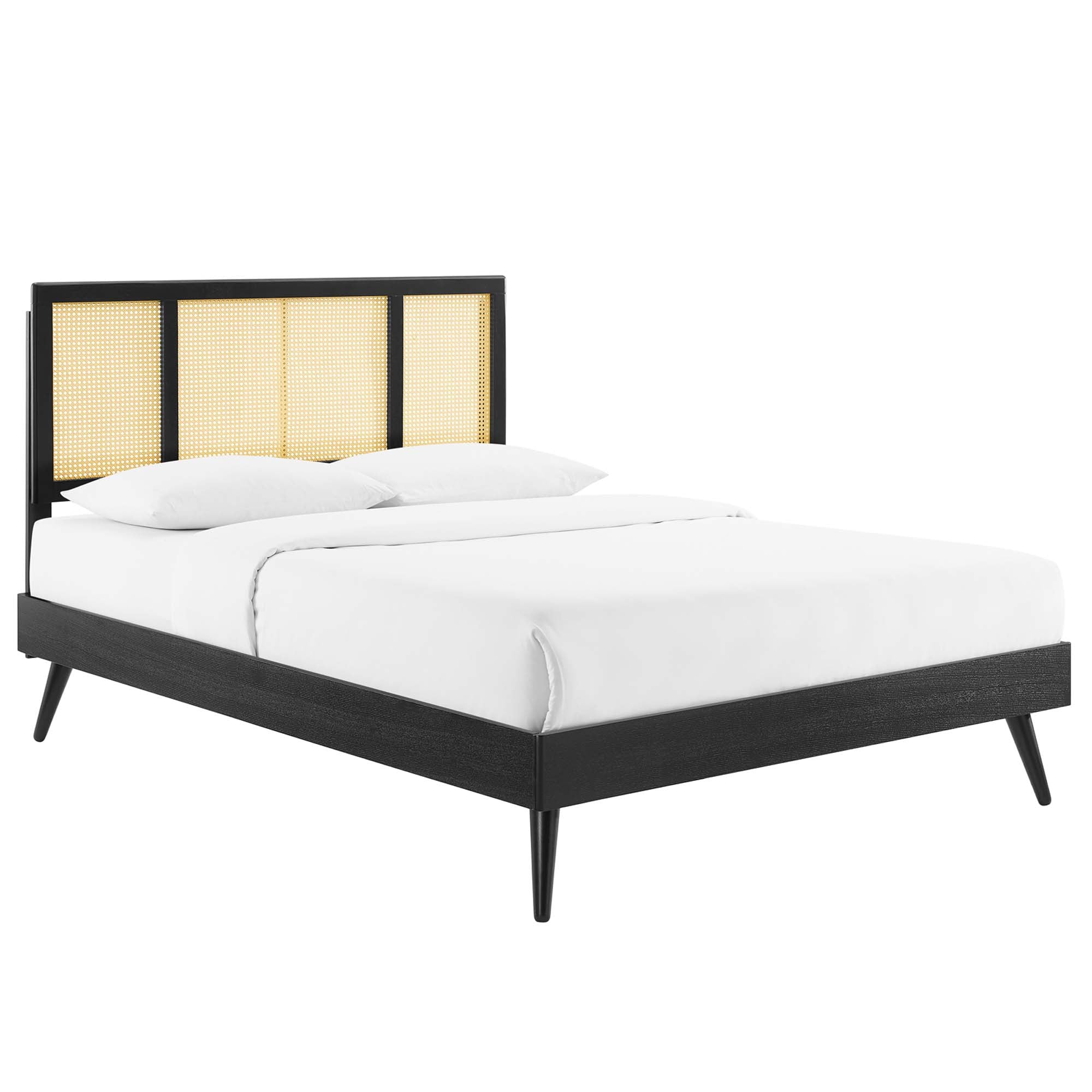 Kelsea Cane and Wood Platform Bed With Splayed Legs view 1