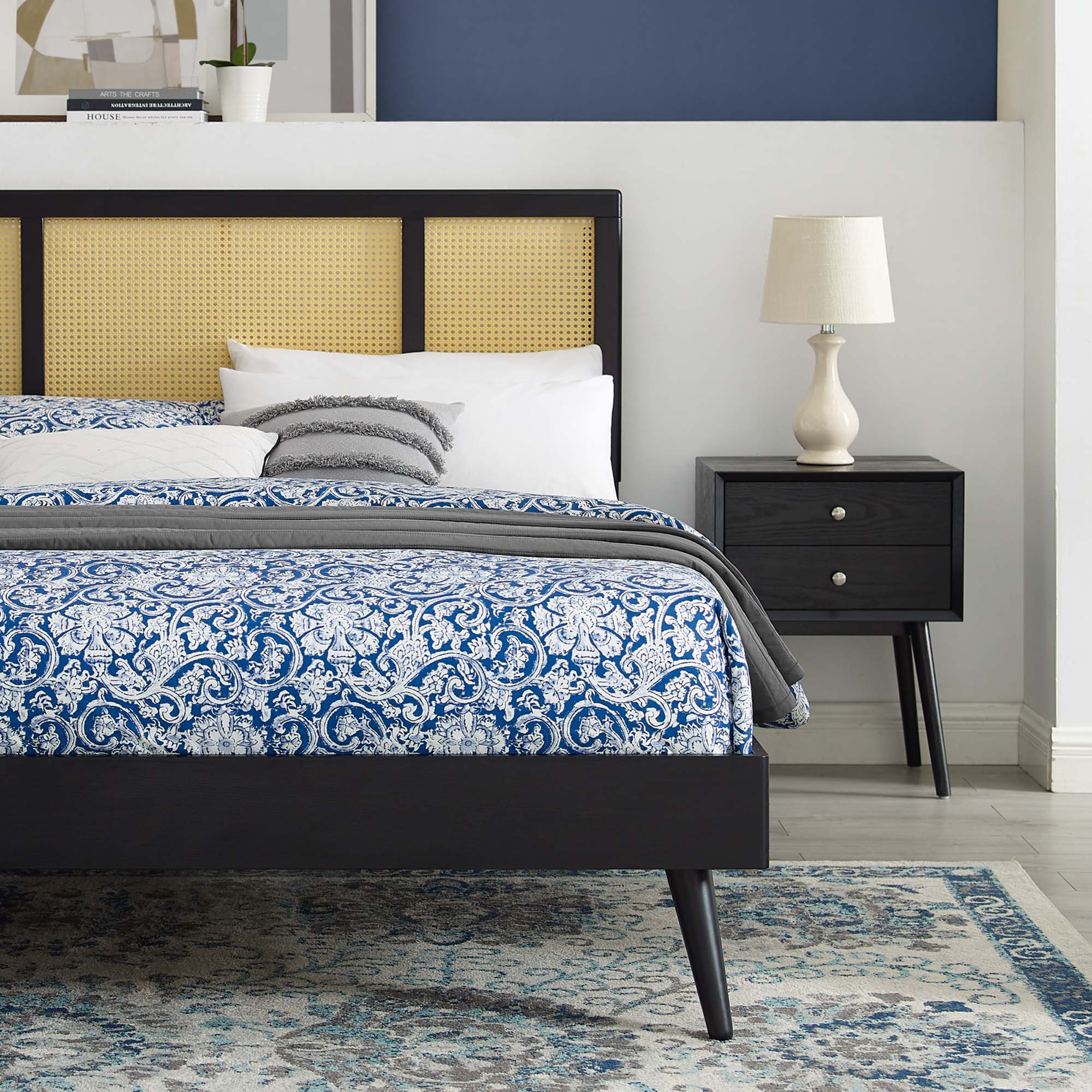 Kelsea Cane and Wood Platform Bed With Splayed Legs view 5
