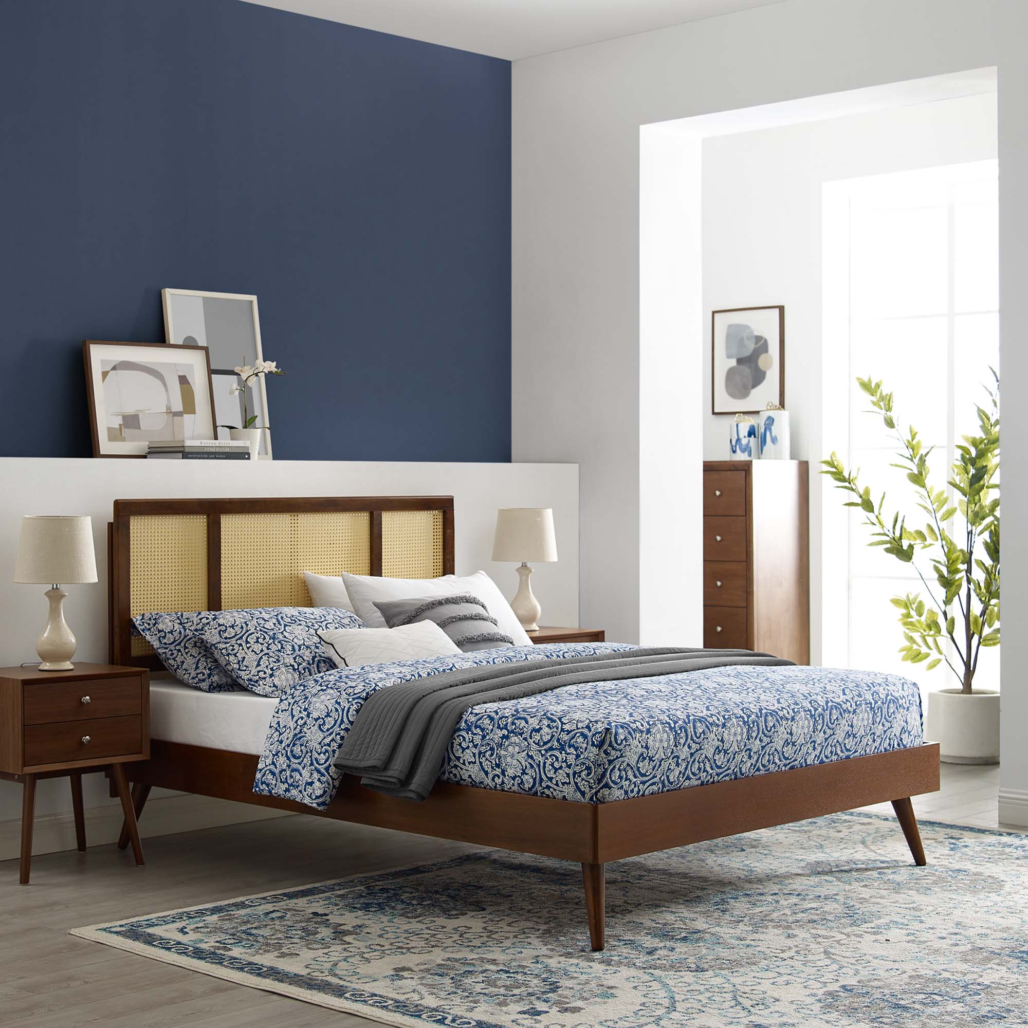 Kelsea Cane and Wood Platform Bed With Splayed Legs - Image 10