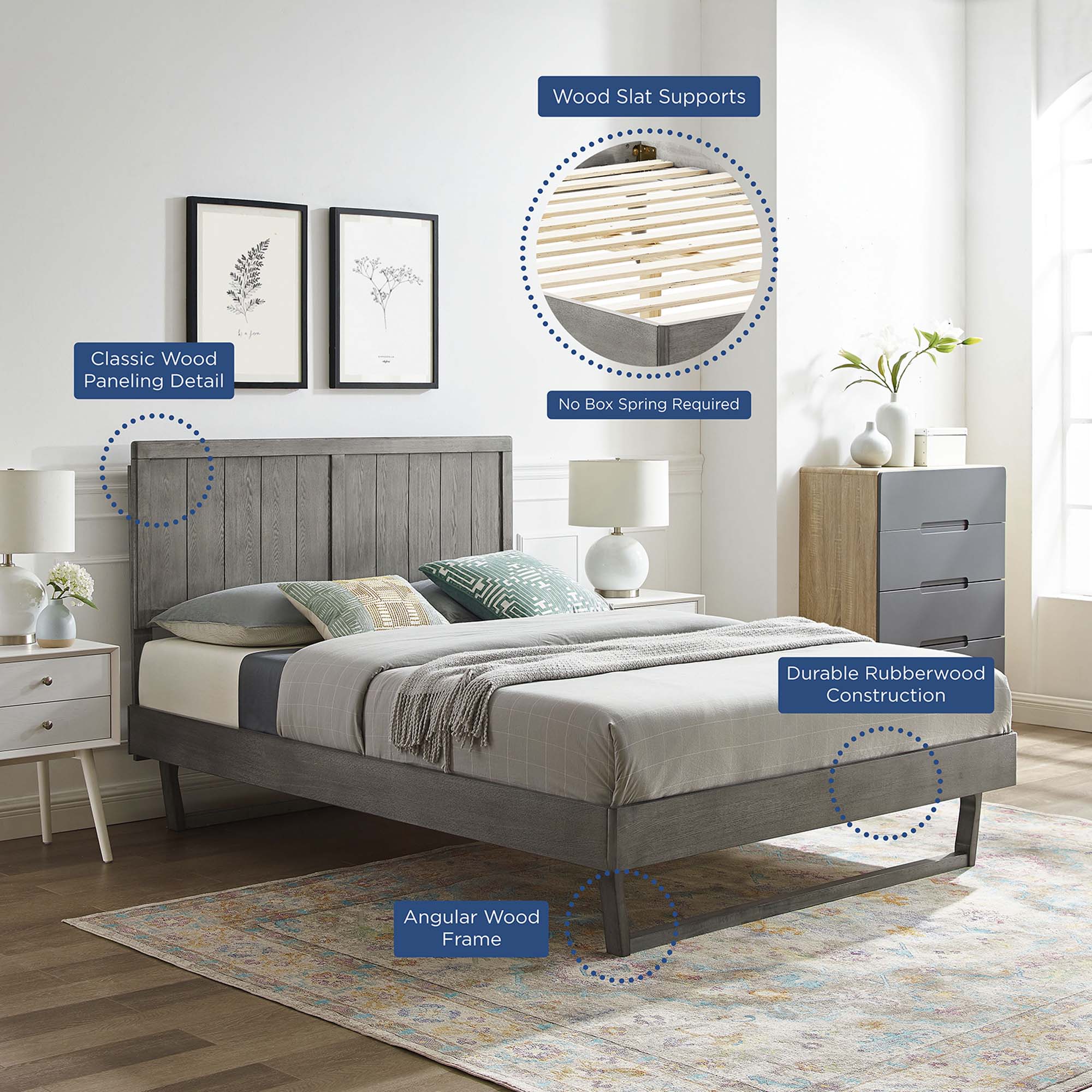 Alana Wood Platform Bed With Angular Frame view 5
