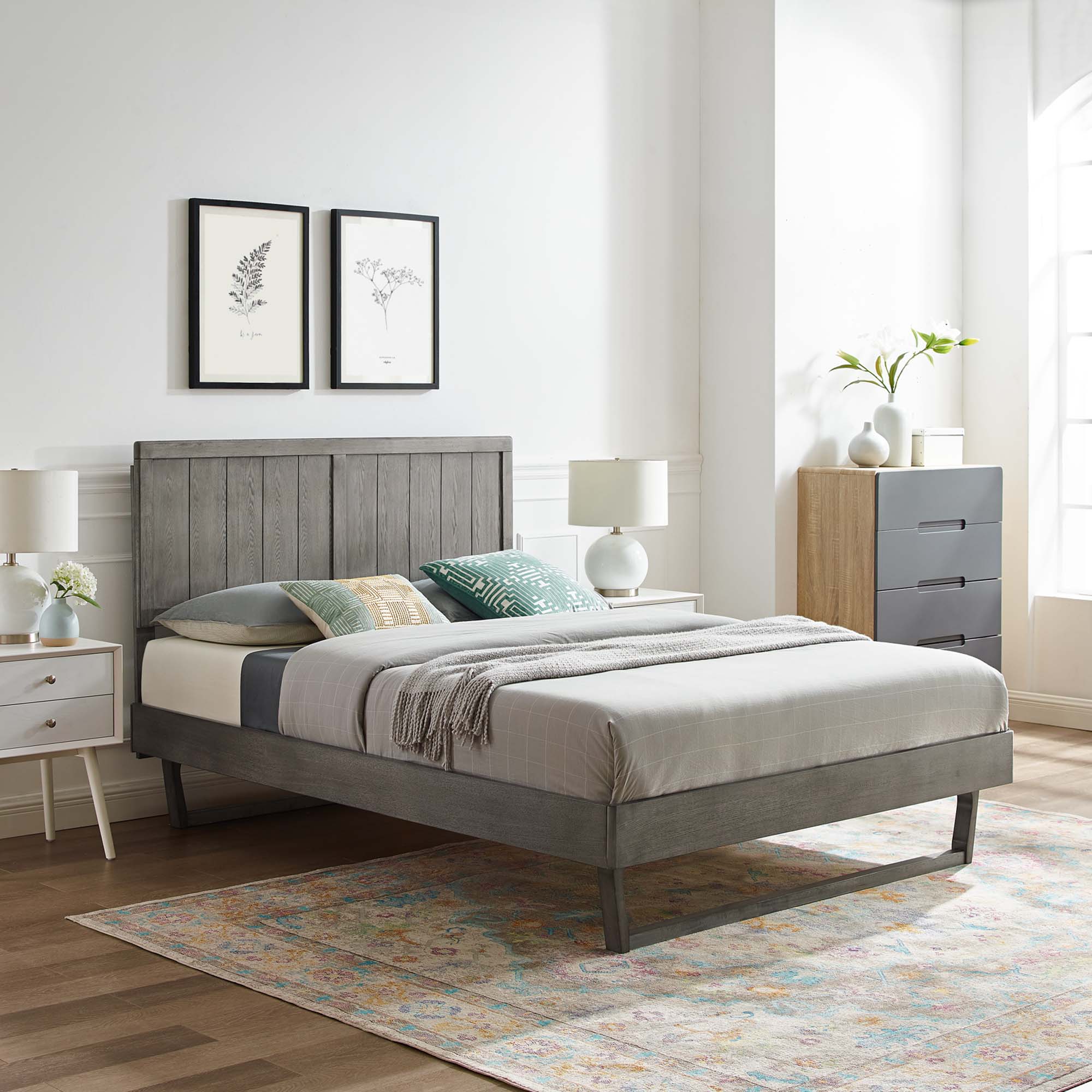 Alana Wood Platform Bed With Angular Frame view 2