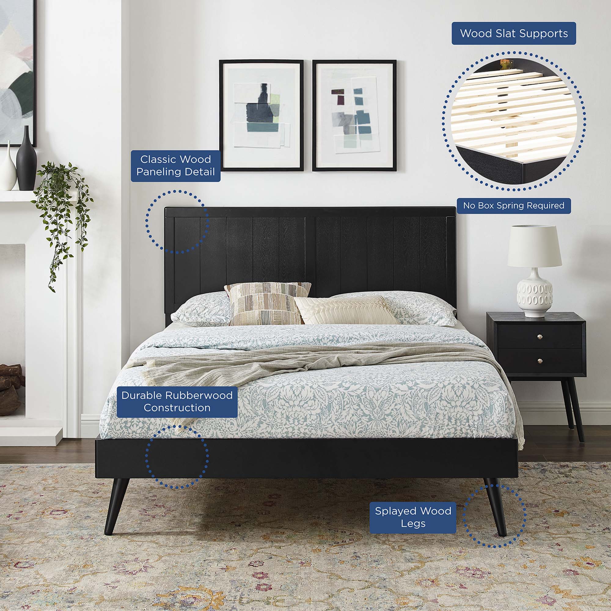 Alana Wood Platform Bed With Splayed Legs view 5