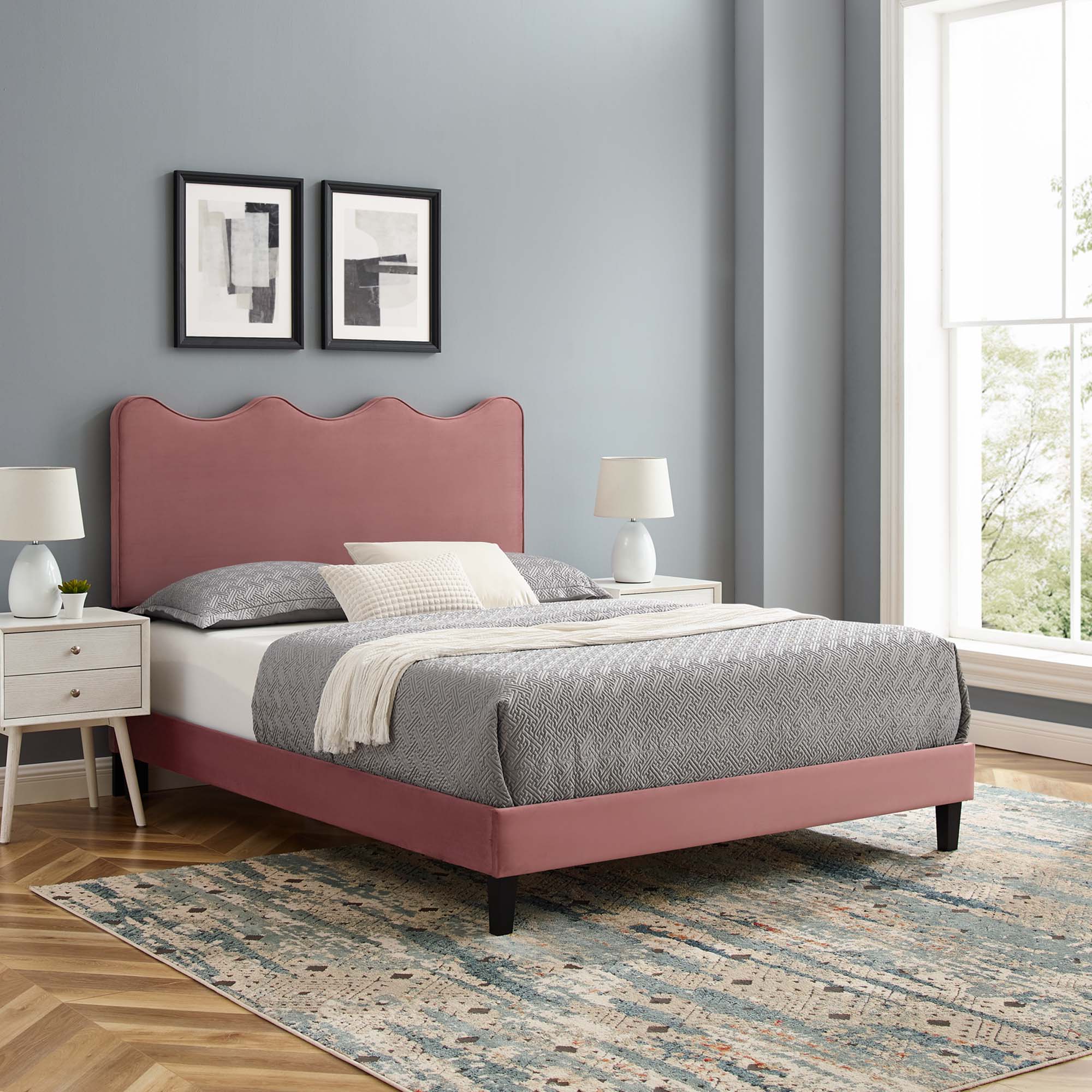 Current Performance Velvet Platform Bed With Black Wood Legs view 8