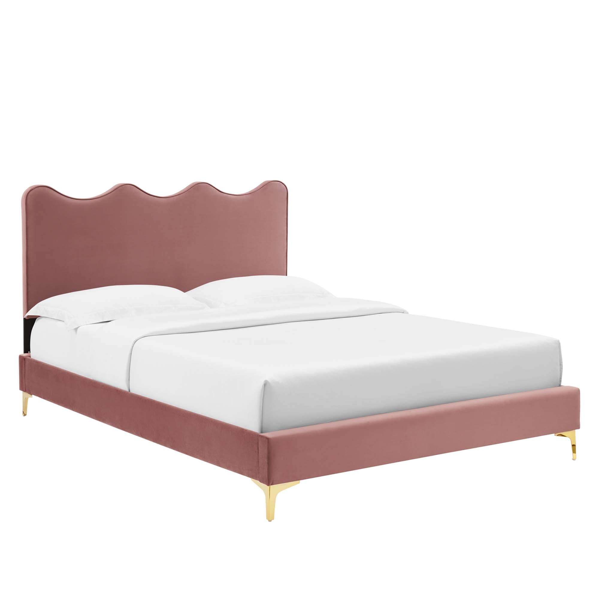 Current Performance Velvet Platform Bed With Gold Metal Legs view 1