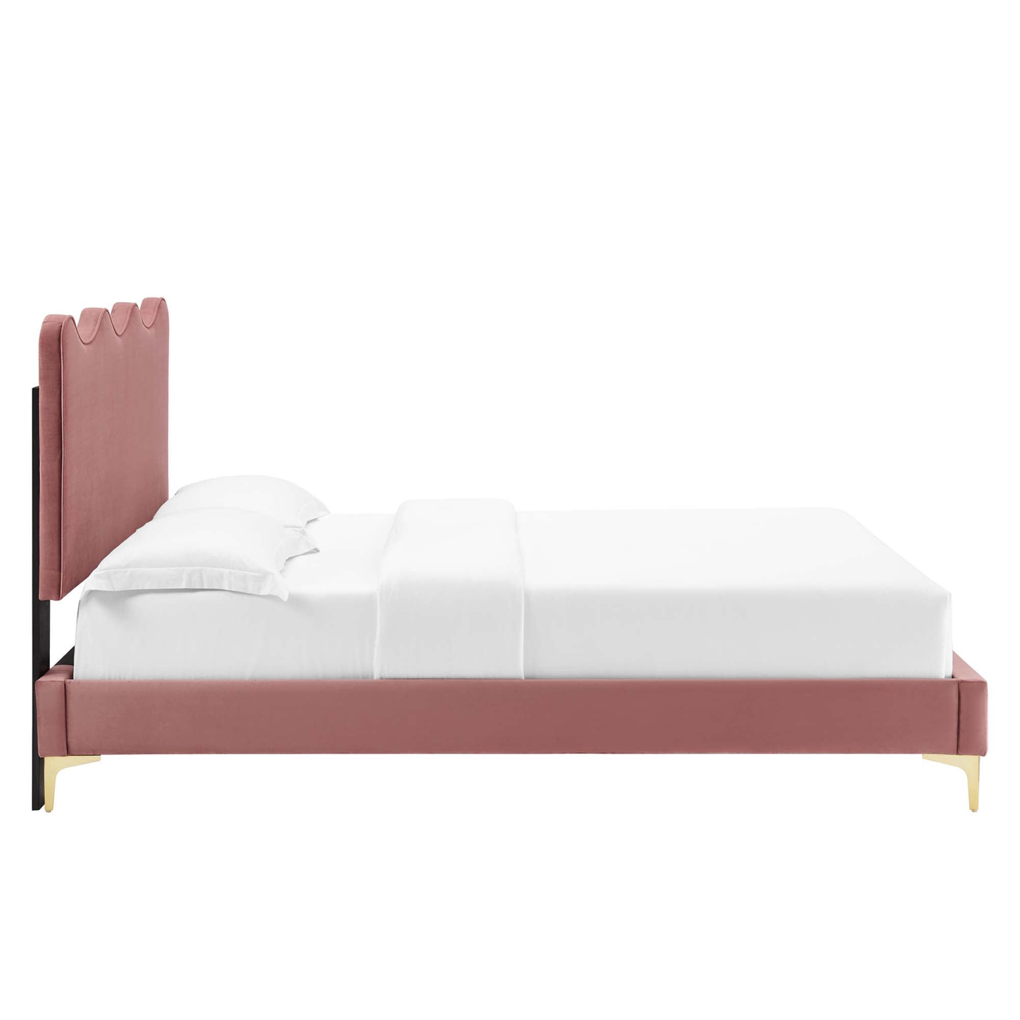 Current Performance Velvet Platform Bed With Gold Metal Legs view 6