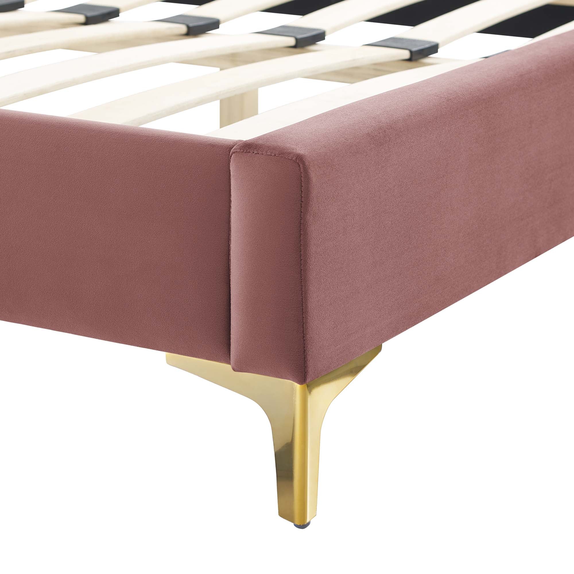Current Performance Velvet Platform Bed With Gold Metal Legs view 7