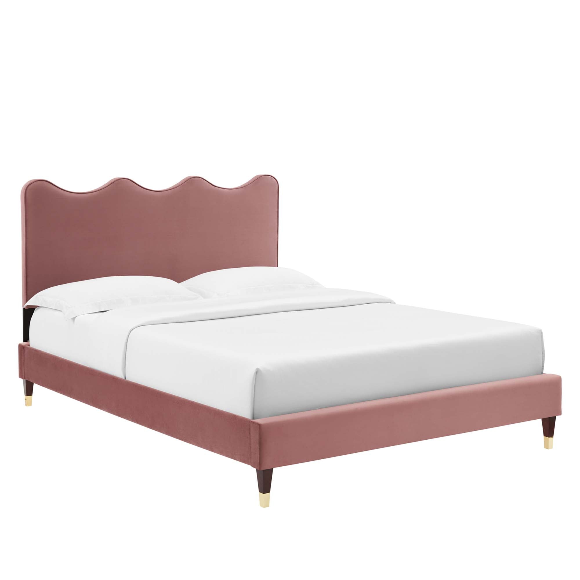 Current Performance Velvet Platform Bed With Wood and Gold Legs view 1