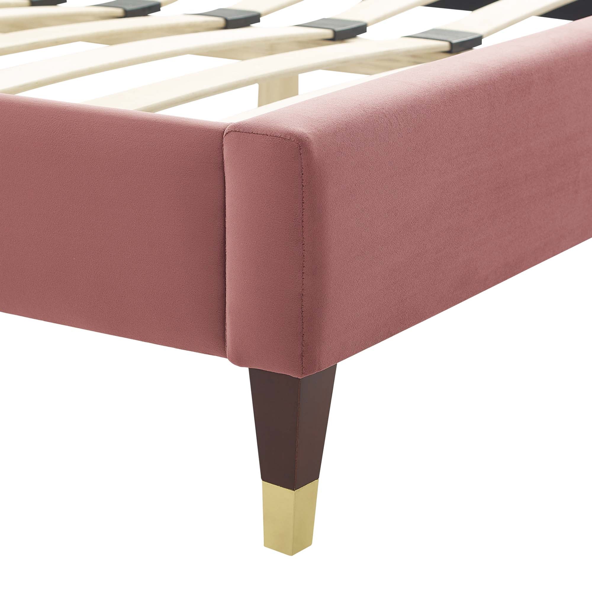 Current Performance Velvet Platform Bed With Wood and Gold Legs view 7