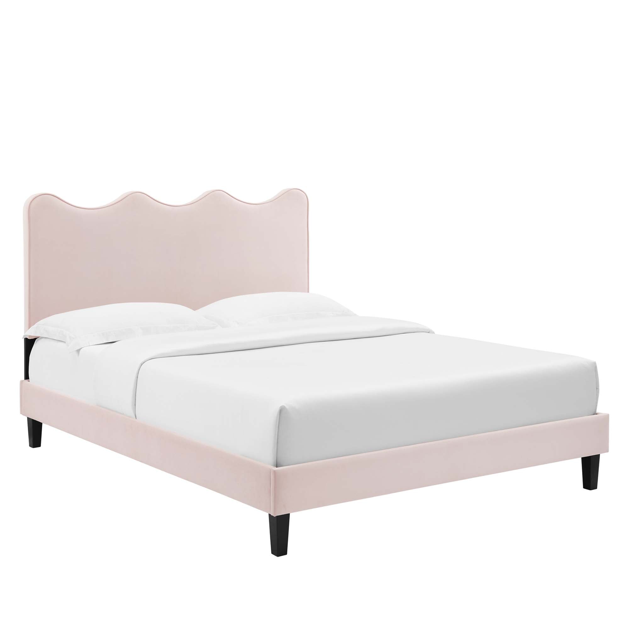Current Performance Velvet Platform Bed With Black Wood Legs view 1