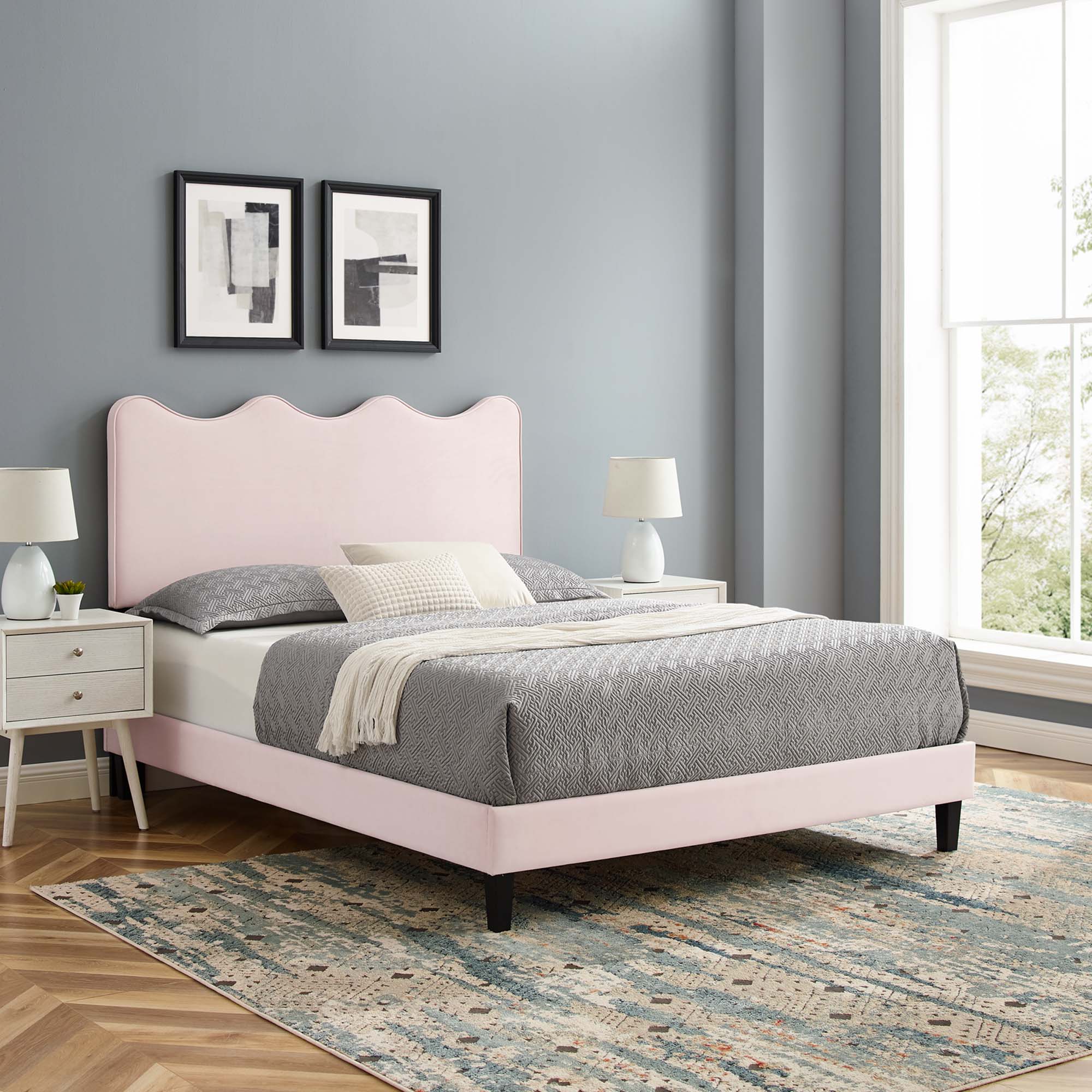Current Performance Velvet Platform Bed With Black Wood Legs view 2