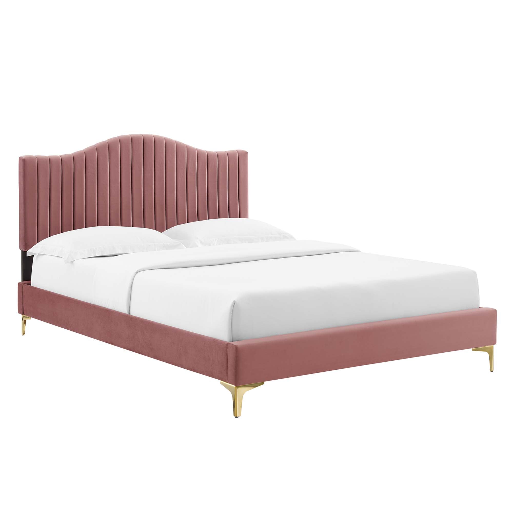 Juniper Channel Tufted Performance Velvet Platform Bed With Gold Metal Legs view 1