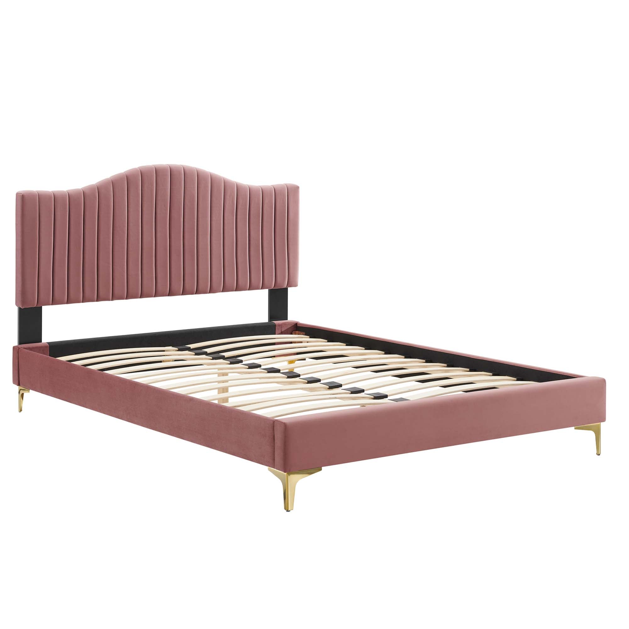 Juniper Channel Tufted Performance Velvet Platform Bed With Gold Metal Legs - Image 9