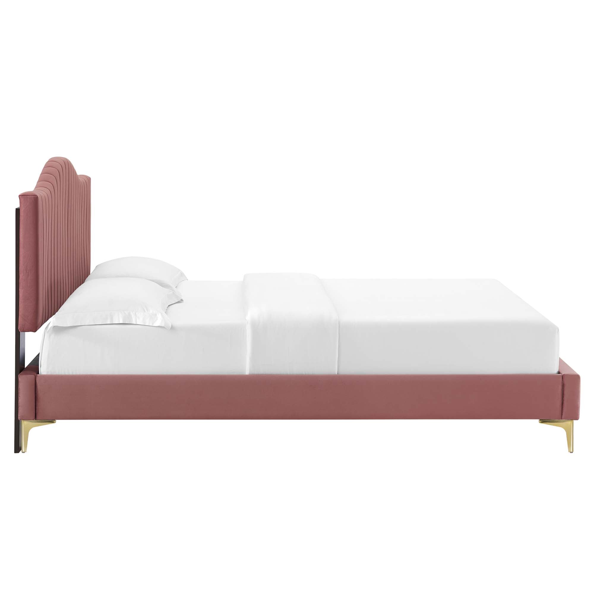 Juniper Channel Tufted Performance Velvet Platform Bed With Gold Metal Legs - Image 10