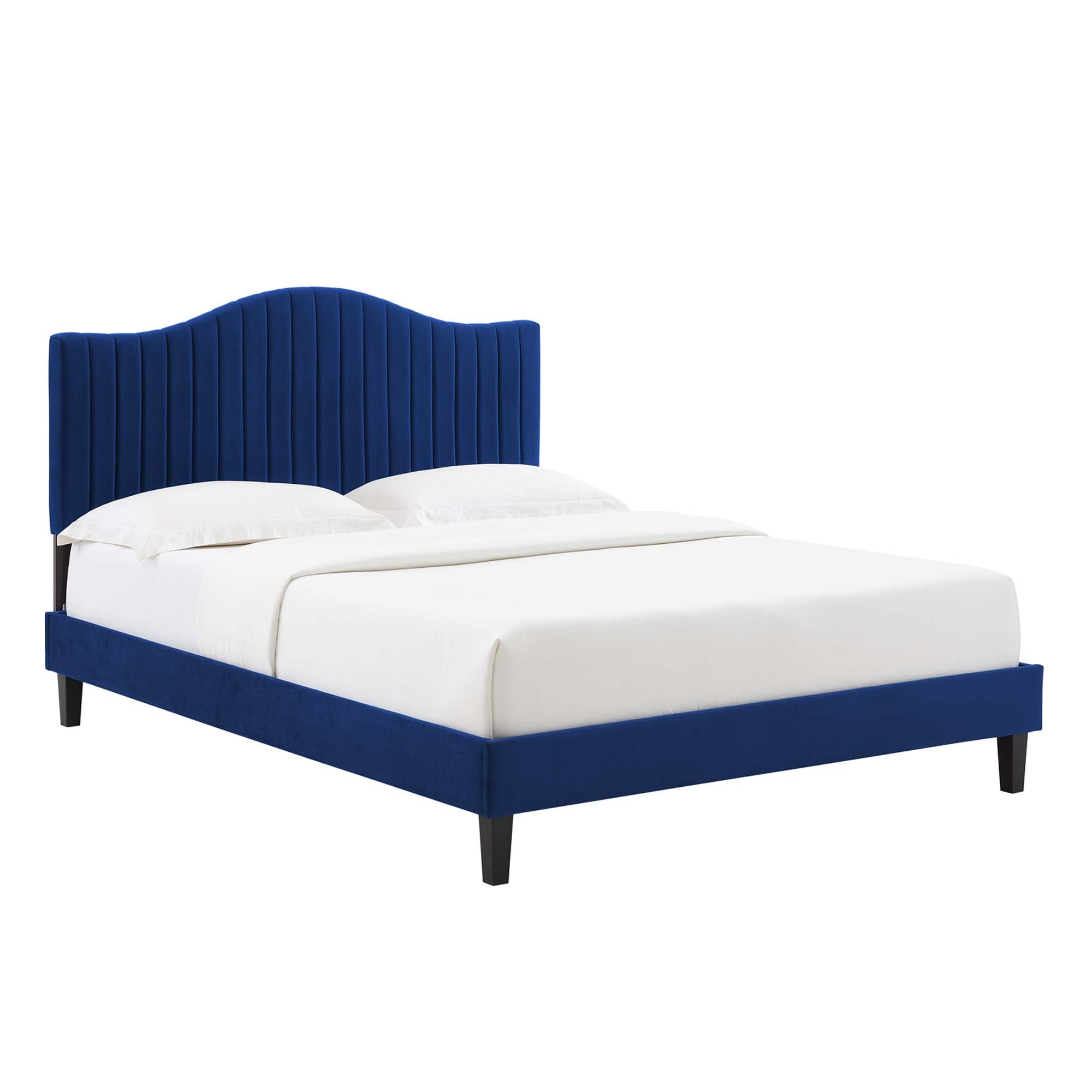 Juniper Channel Tufted Performance Velvet Platform Bed With Black Wood Legs view 1