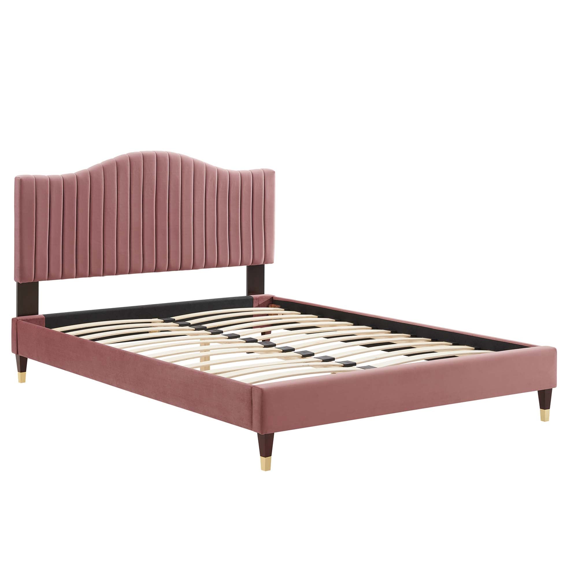 Juniper Channel Tufted Performance Velvet Platform Bed With Wood and Gold Legs - Image 9