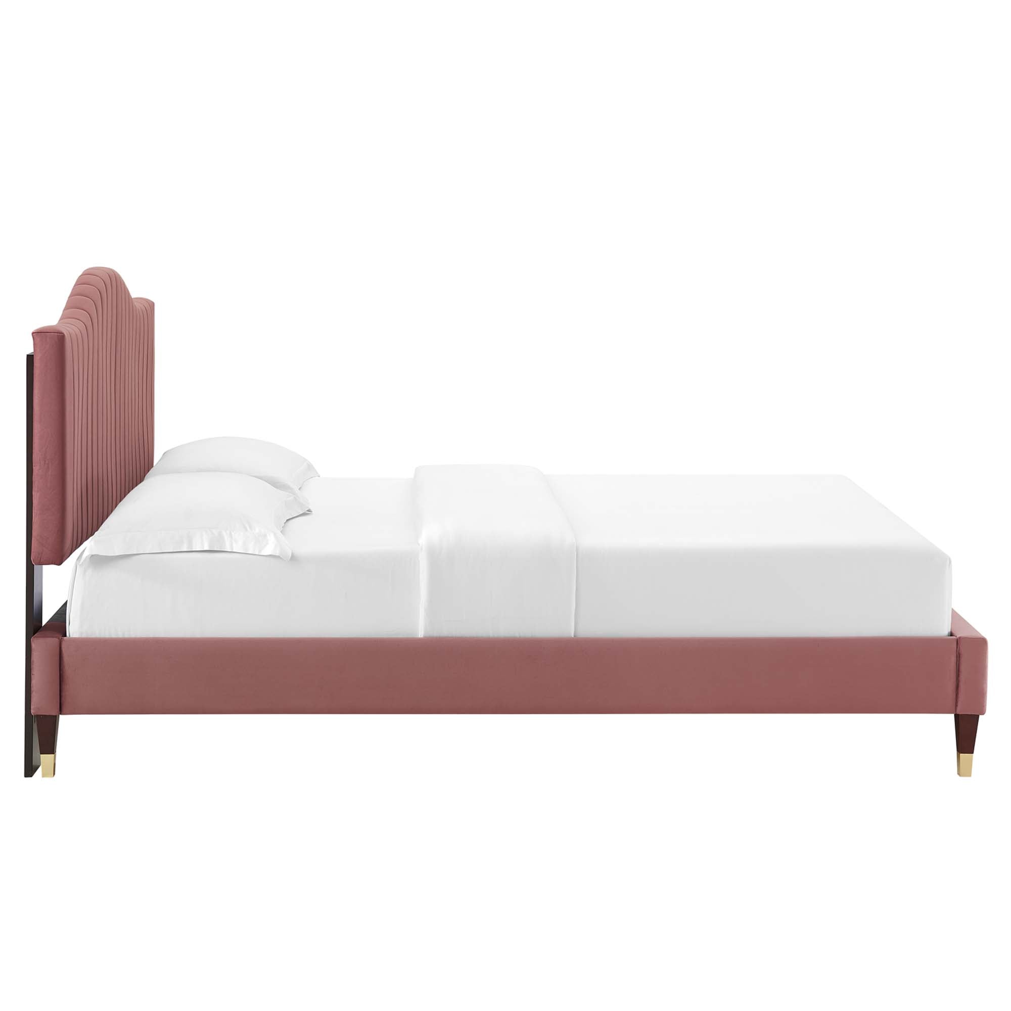 Juniper Channel Tufted Performance Velvet Platform Bed With Wood and Gold Legs - Image 10