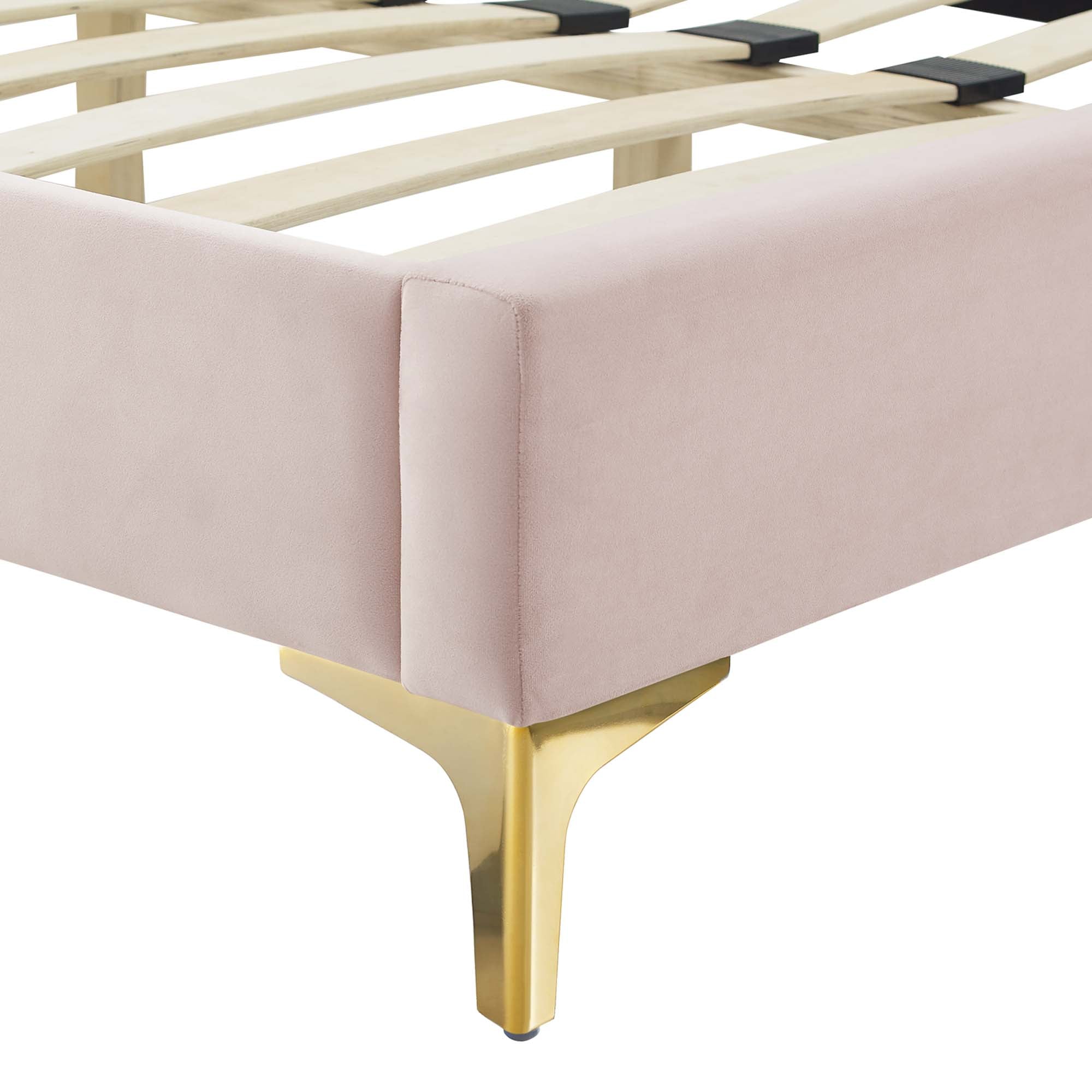 Gwyneth Tufted Performance Velvet Platform Bed With Gold Metal Legs view 7