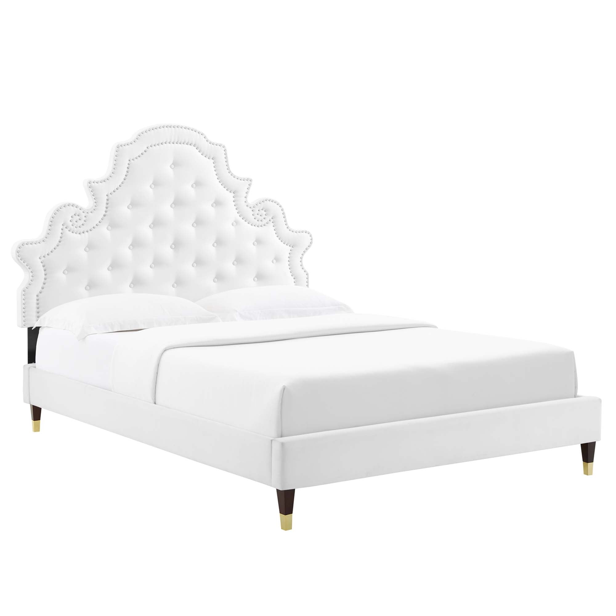 Gwyneth Tufted Performance Velvet Platform Bed With Wood and Gold Legs view 1