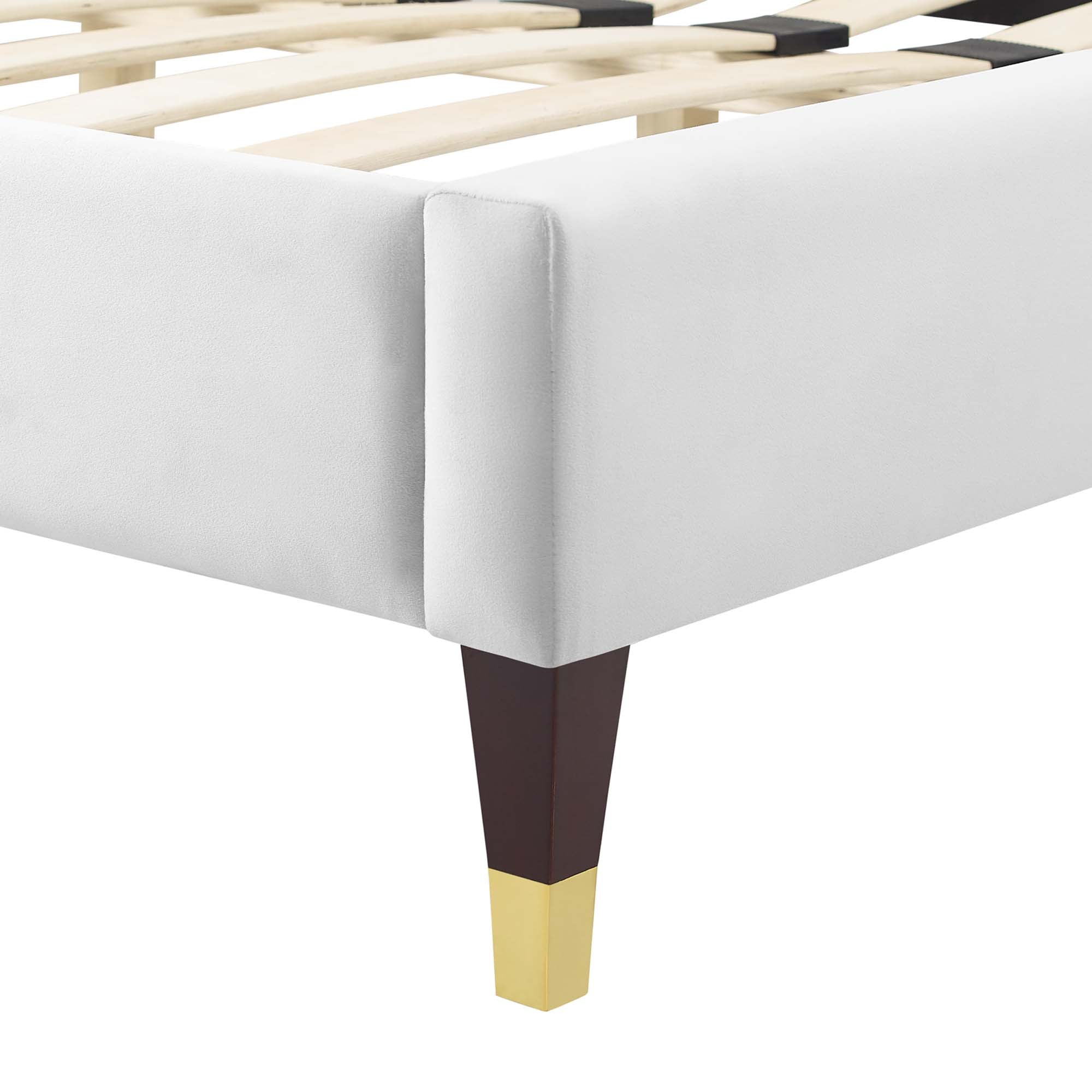 Gwyneth Tufted Performance Velvet Platform Bed With Wood and Gold Legs view 7