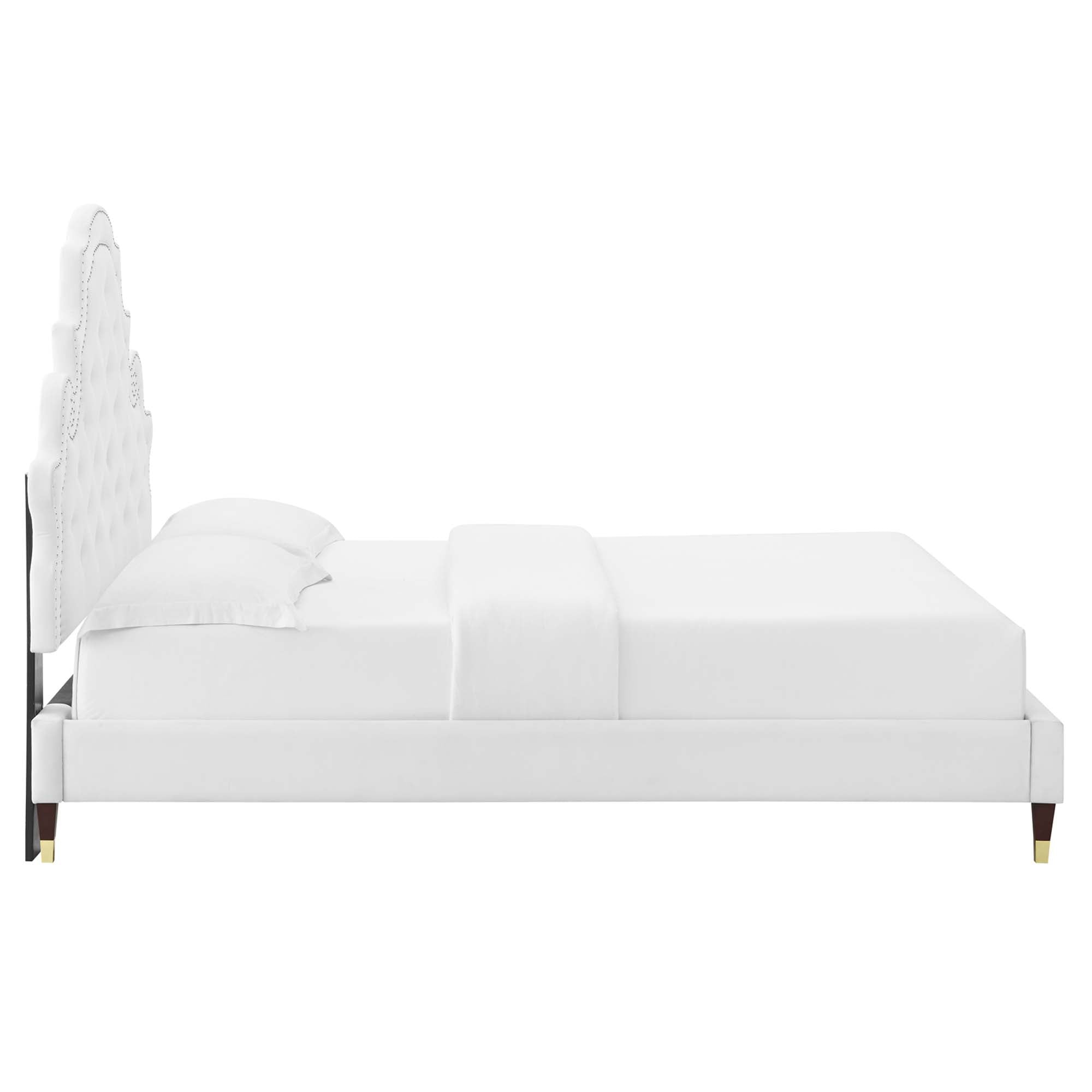 Gwyneth Tufted Performance Velvet Platform Bed With Wood and Gold Legs view 6