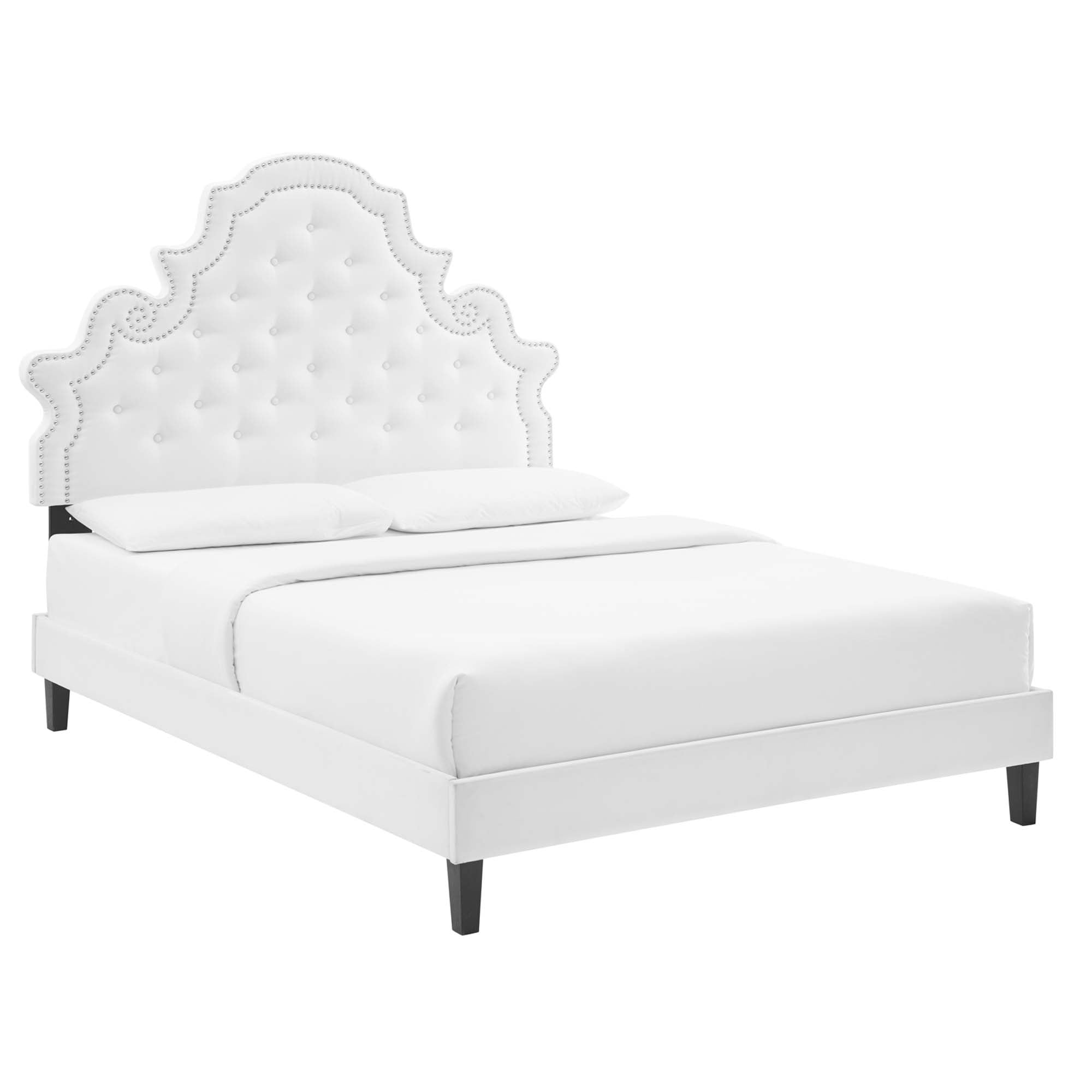 Gwyneth Tufted Performance Velvet Platform Bed With Black Wood Legs view 1